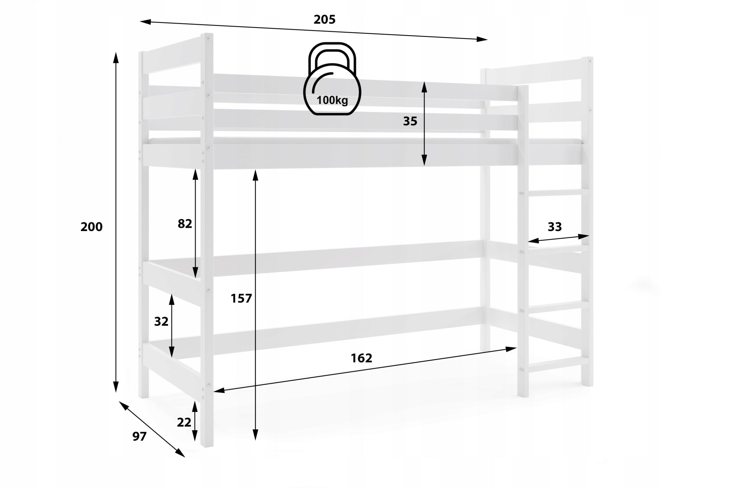 mezzanine 200x90 bunk bed with mattress from Interbeds EAN (GTIN) 5902730627142