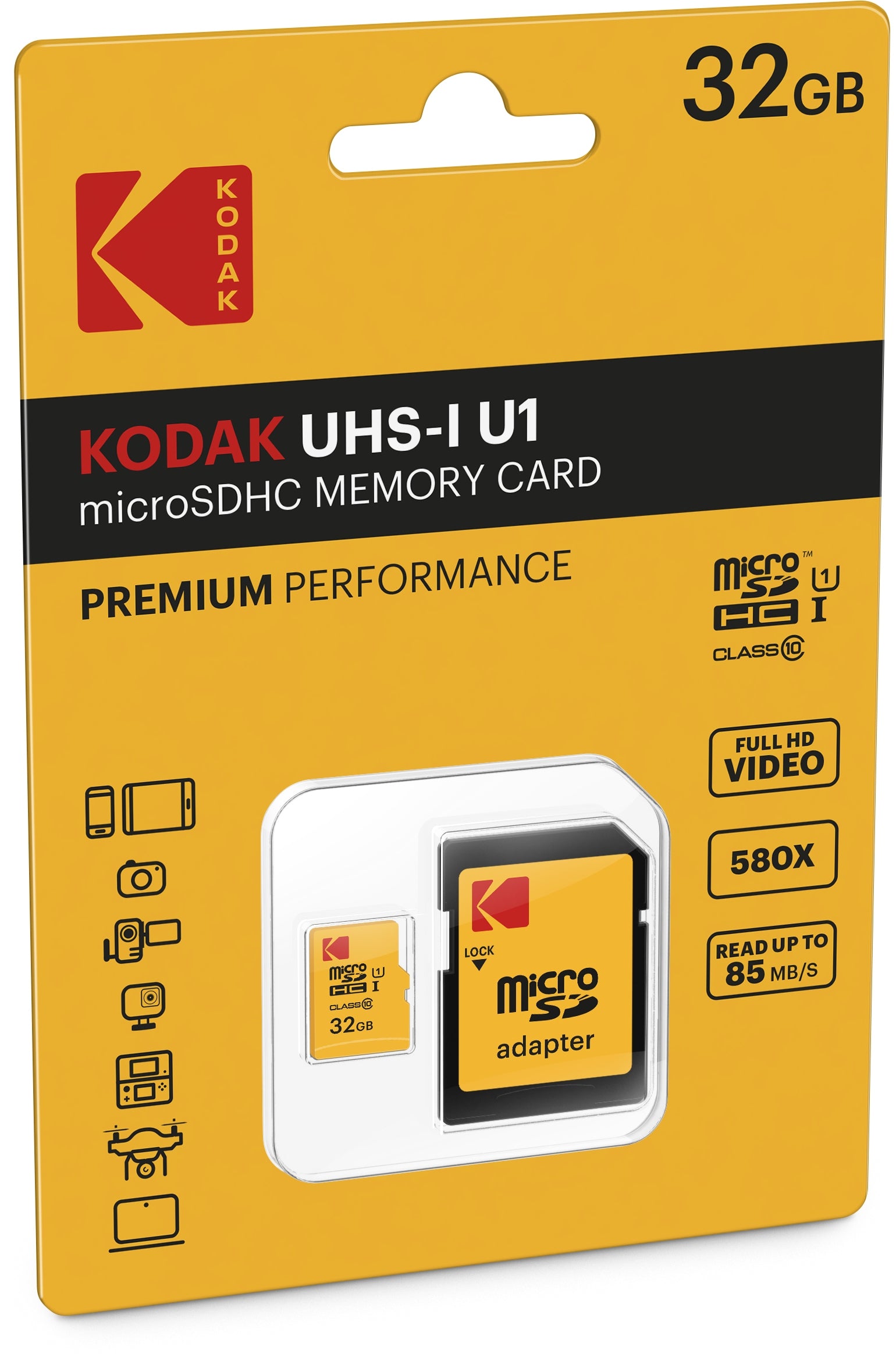 microSD memory card Kodak 32GB UHS-I U1 A1 with SD adapter