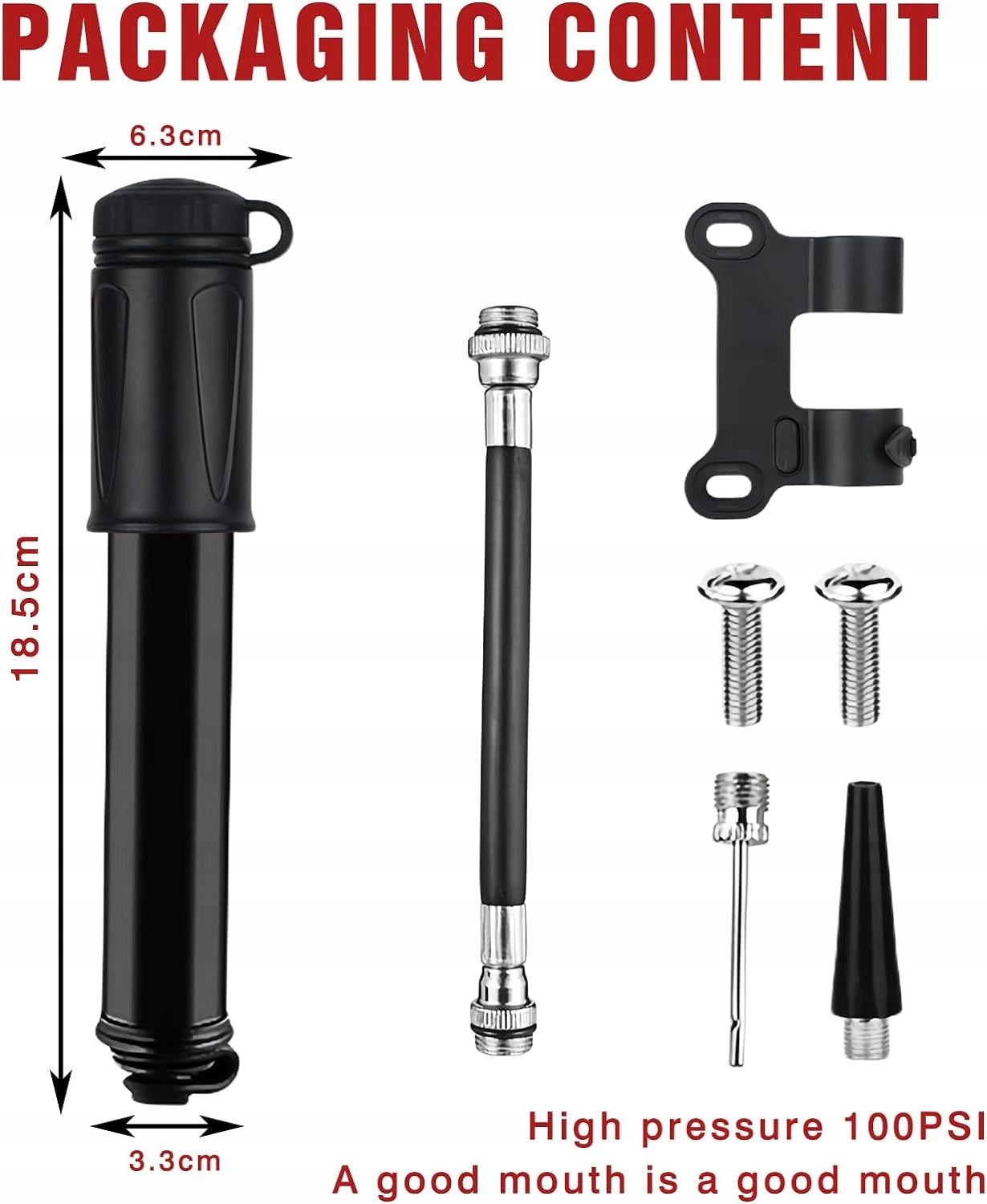 mini bicycle pump 100 PSI, aluminium with hose + accessories RIDERACE EAN (GTIN) 6902977417888