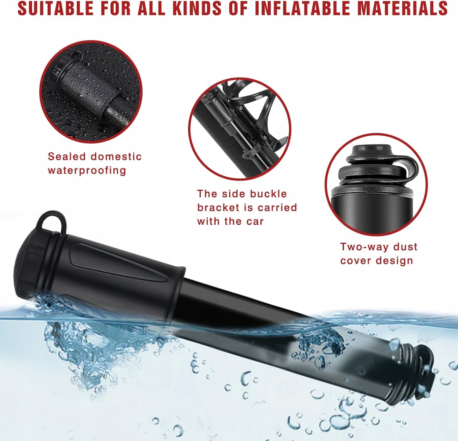 mini bicycle pump 100 PSI, aluminium with hose + accessories RIDERACE Model zxcdqt283