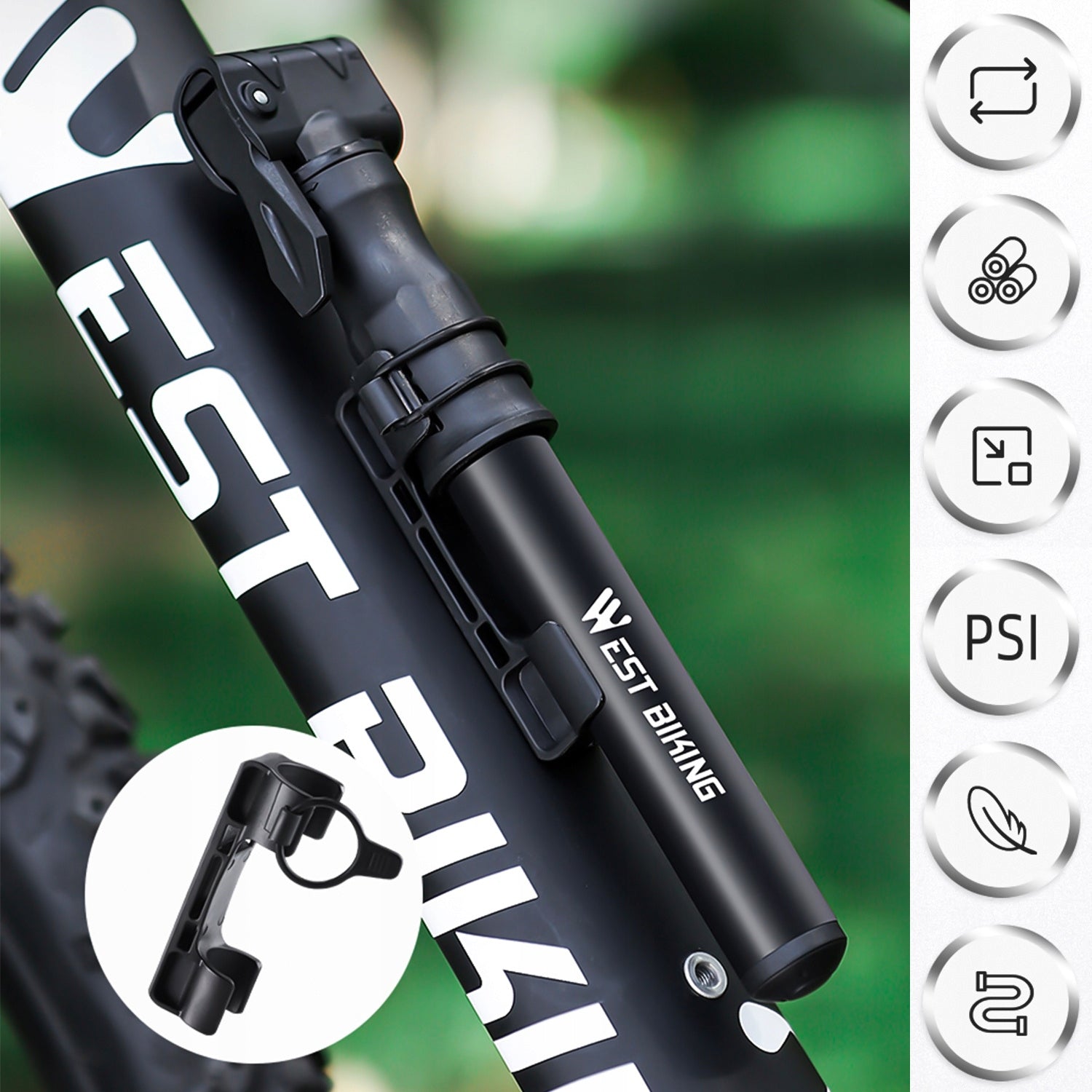 mini hand bicycle pump light with ball holder aluminium 100psi Kind manual