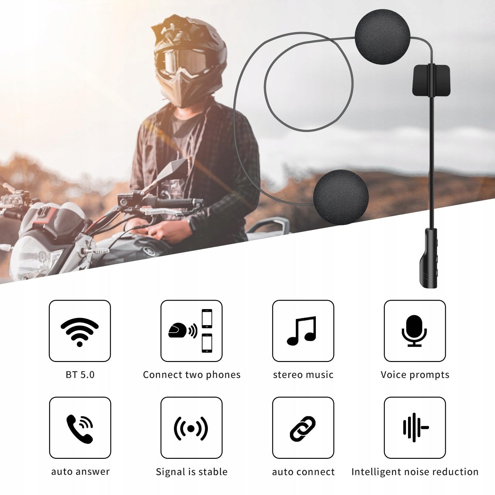 motorcycle Bluetooth Headset with Mic Noise Reduction Universal HD Stereo Manufacturer no brand