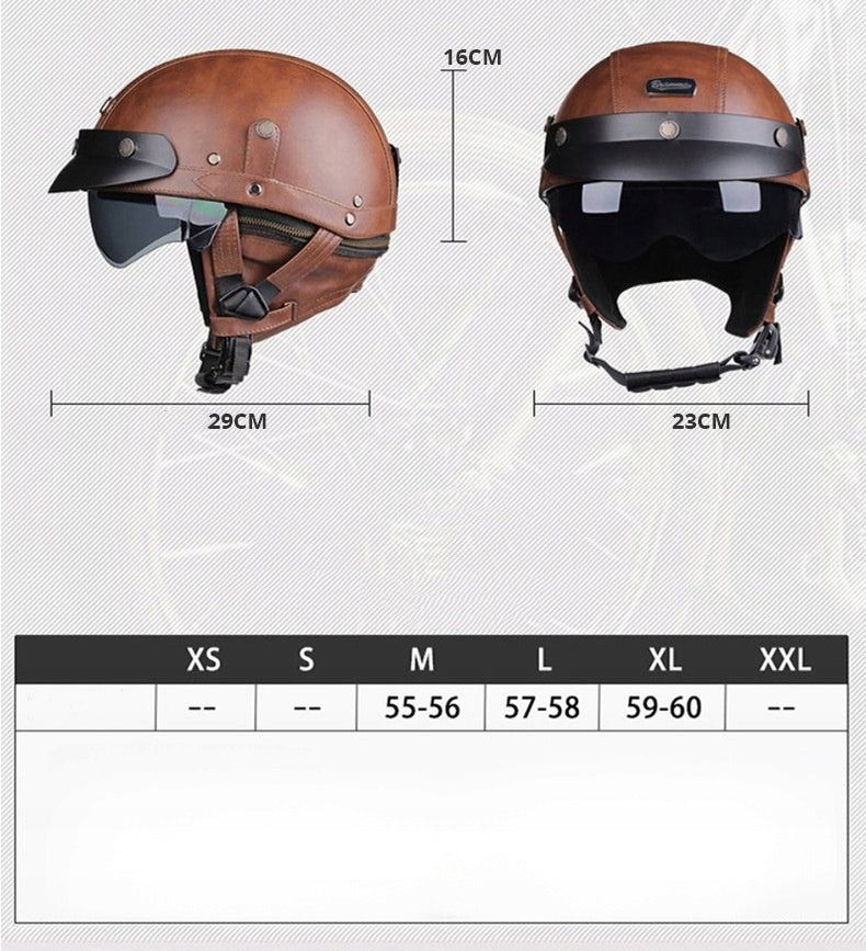 motorcycle helmet leather retro classic light chopper goggle set Size M