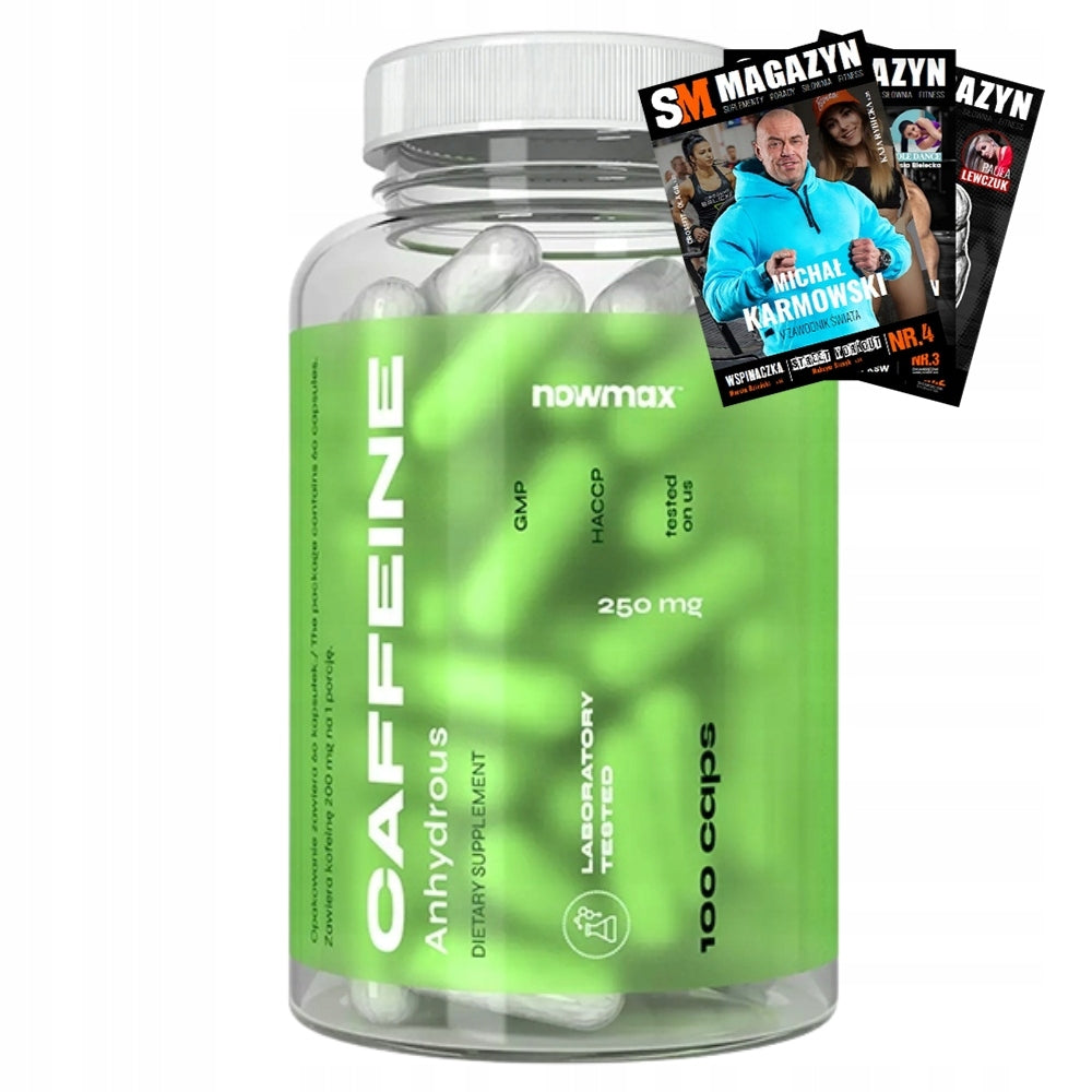 nowmax NATURAL CAFFEINE ANHYDROUS 200mg 100caps CAFFEINE STIMULATION ENERGY