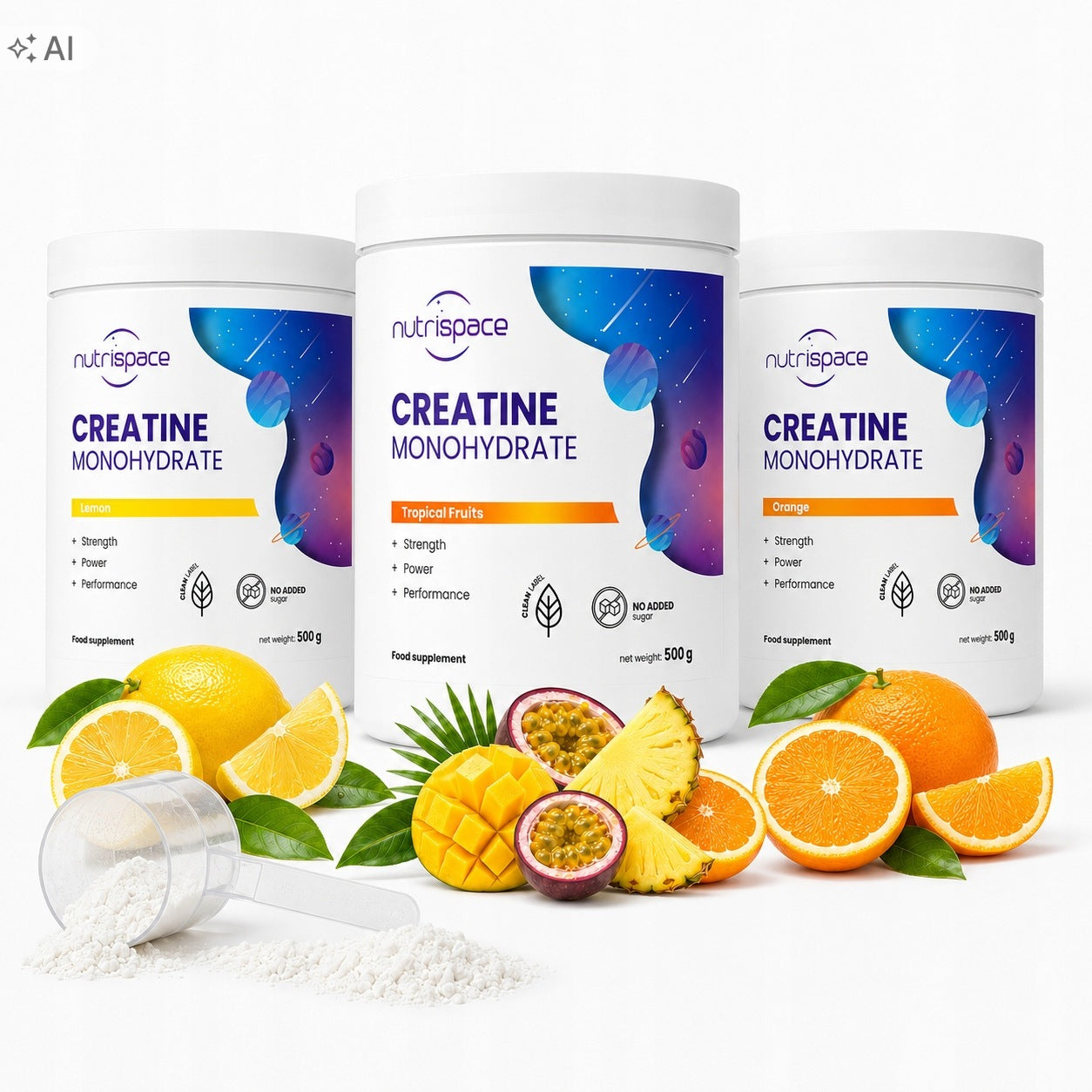 nutrispace Creatine Monohydrate 3x500g Set of 3 Flavours Creatine
