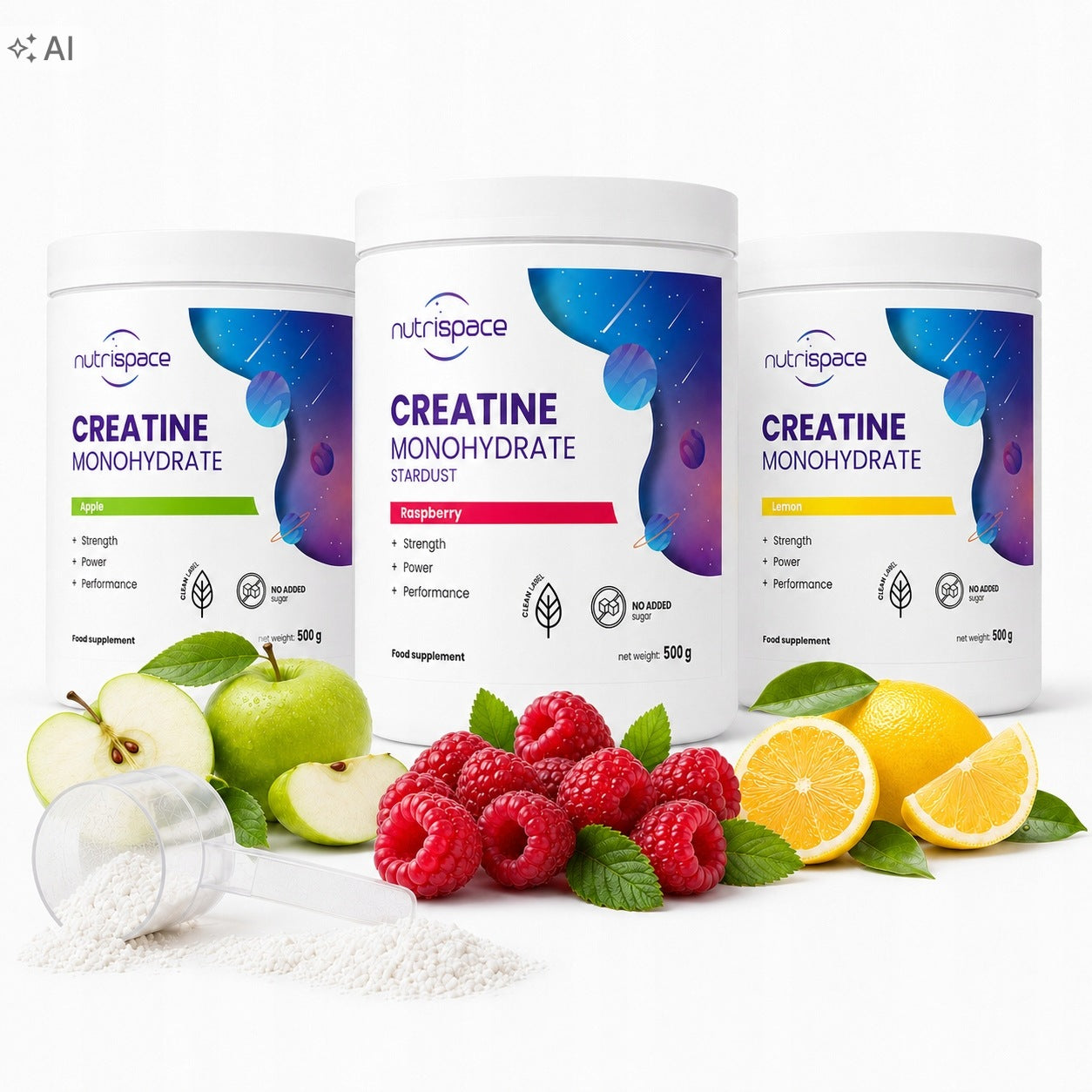 nutrispace Creatine Monohydrate 3x500g Set of 3 Flavours Creatine