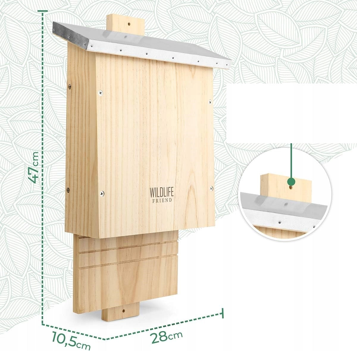 ready wooden nesting house for bats with metal canopy Manufacturer no brand