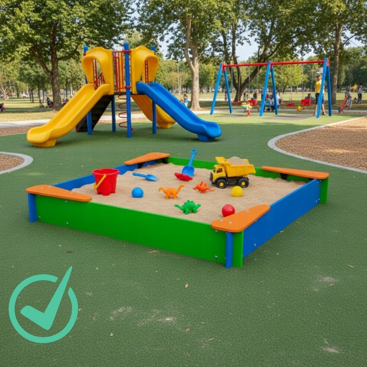 sandbox with corners blue-green Length 150 cm