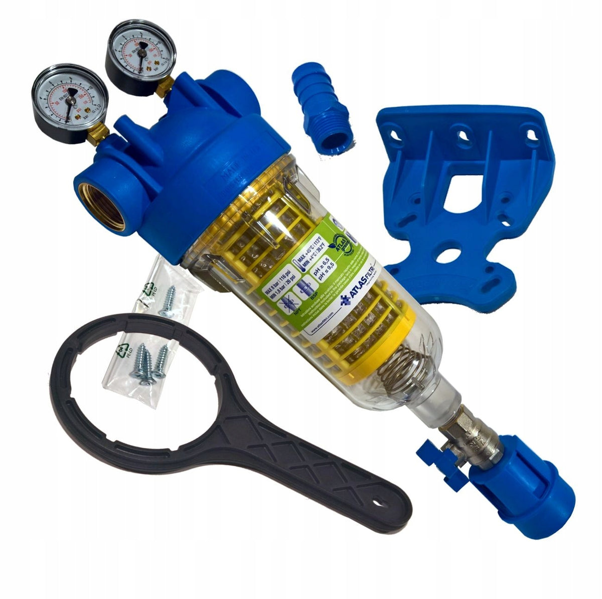 self-cleaning filter HM 1" ATLAS FILTRI with backwash pressure gauges Manufacturer code RA6000117