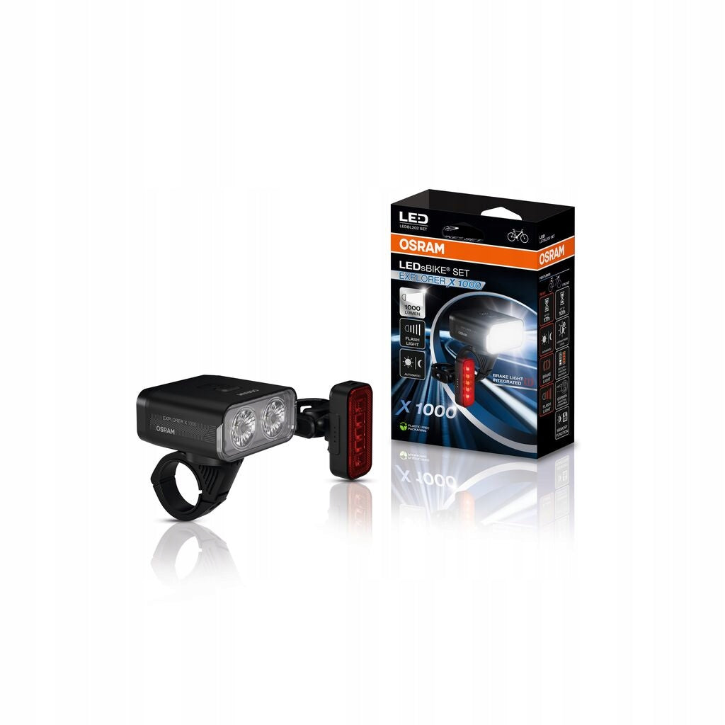 set of bicycle lights front and rear Osram LEDsBIKE EXPLORER X 1000 SET