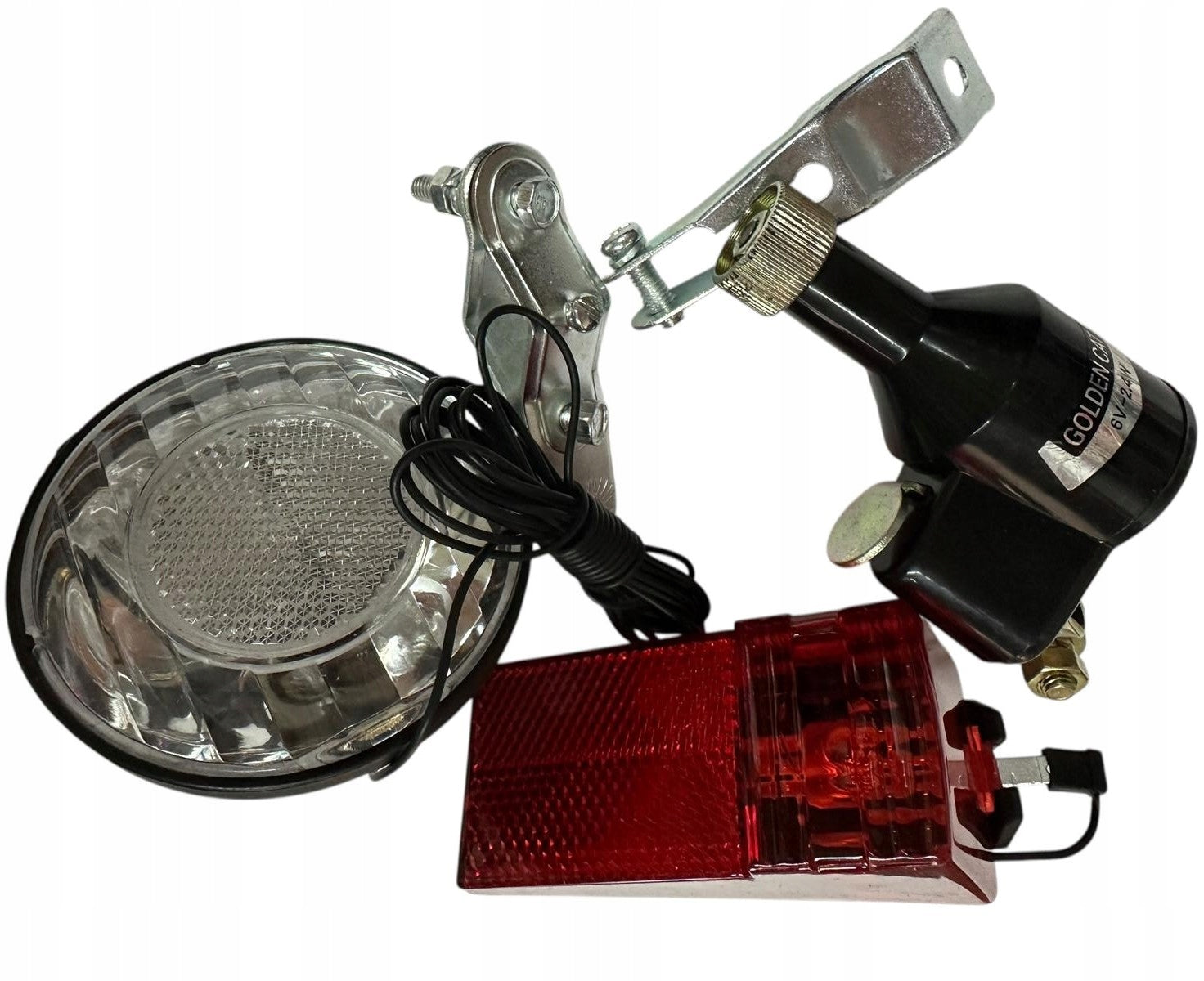 set of lamps for bike front+back+dynamo+handles RIGHT dynamo plastic