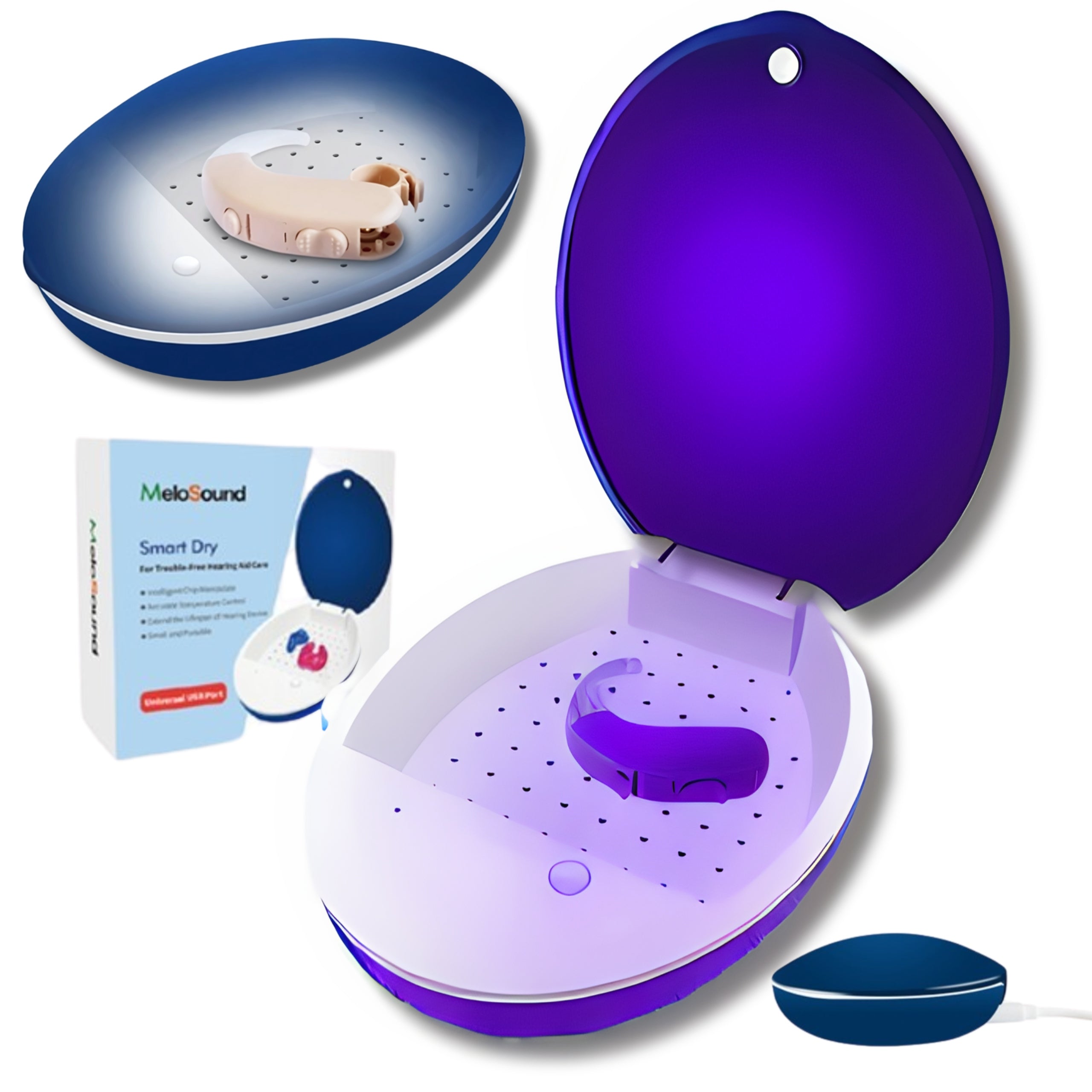 smart dry hearing aid dryer UV moisture dehumidifier disinfection 40c Packaging status original