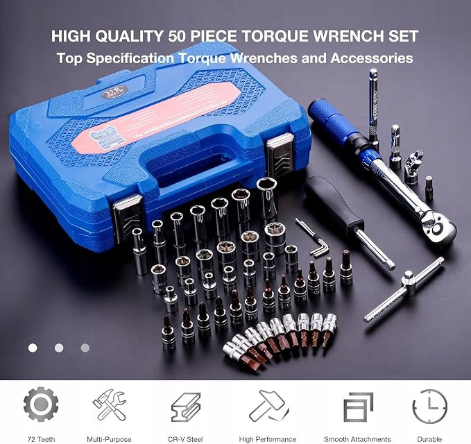 suitcase 1/4" KATSU Torque wrench 50 el set 5-25Nm CRV 72 teeth Manufacturer code 50