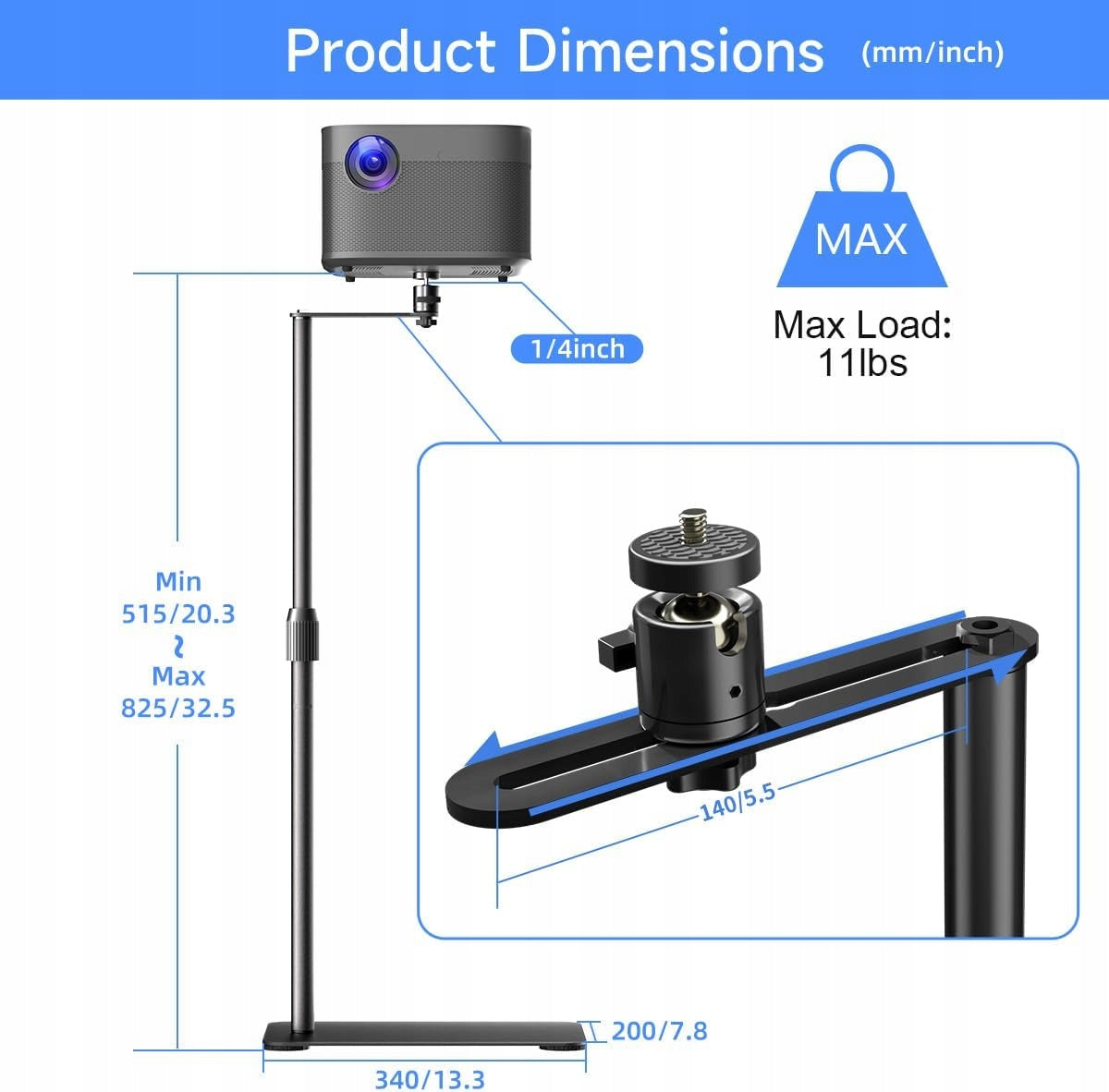 suptek 82,6 cm Projector stand 32.5" wall stand, swivel 360° Manufacturer code pr001