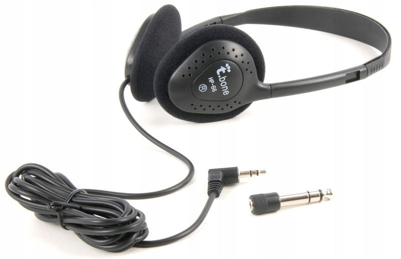 the t.bone HP 66 lightweight 32 Ohm over-ear headphones + 6.3 mm jack adapter