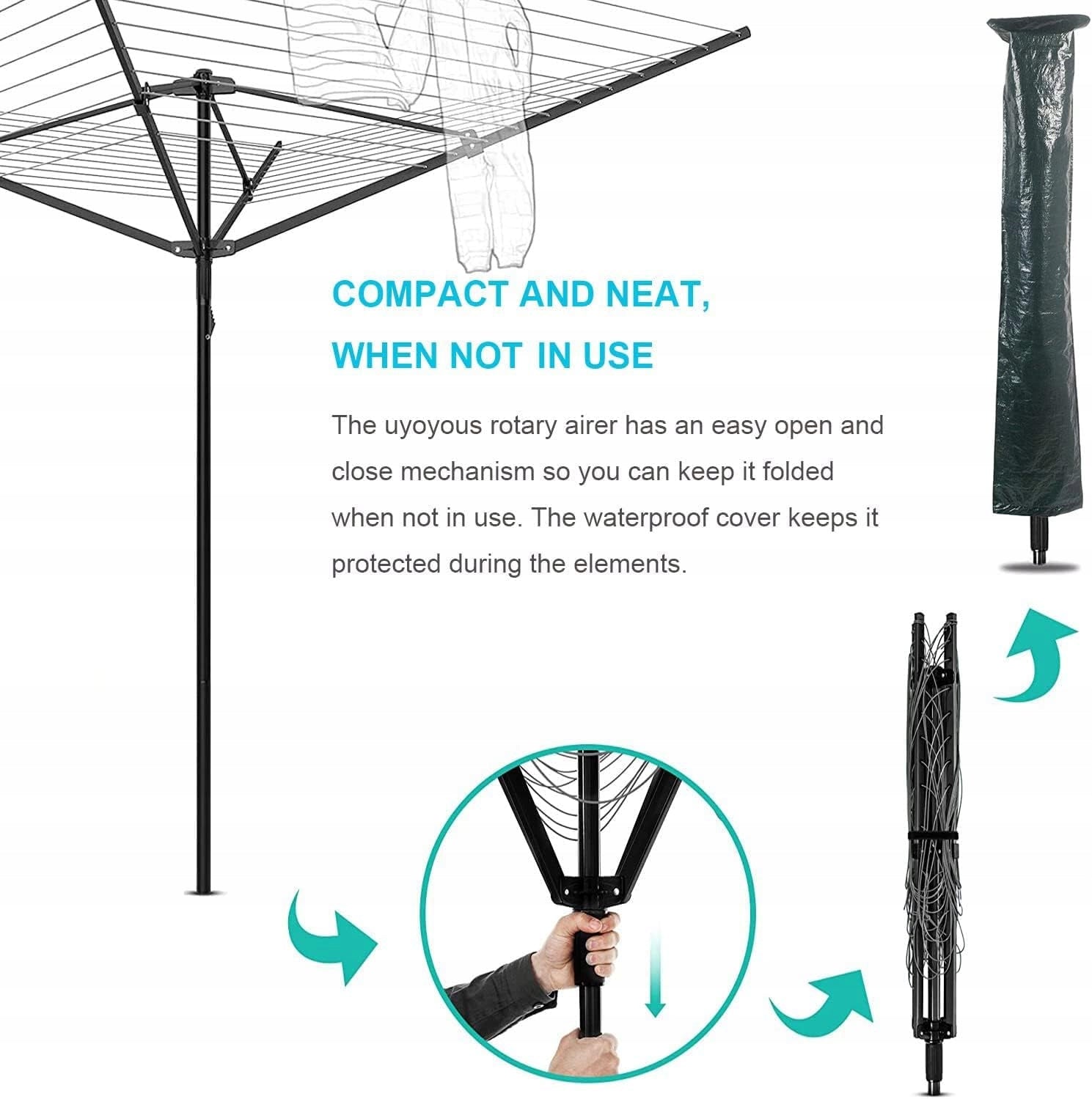 uyoyous rotary laundry rack 50m aluminum black folding EAN (GTIN) 6973357088738