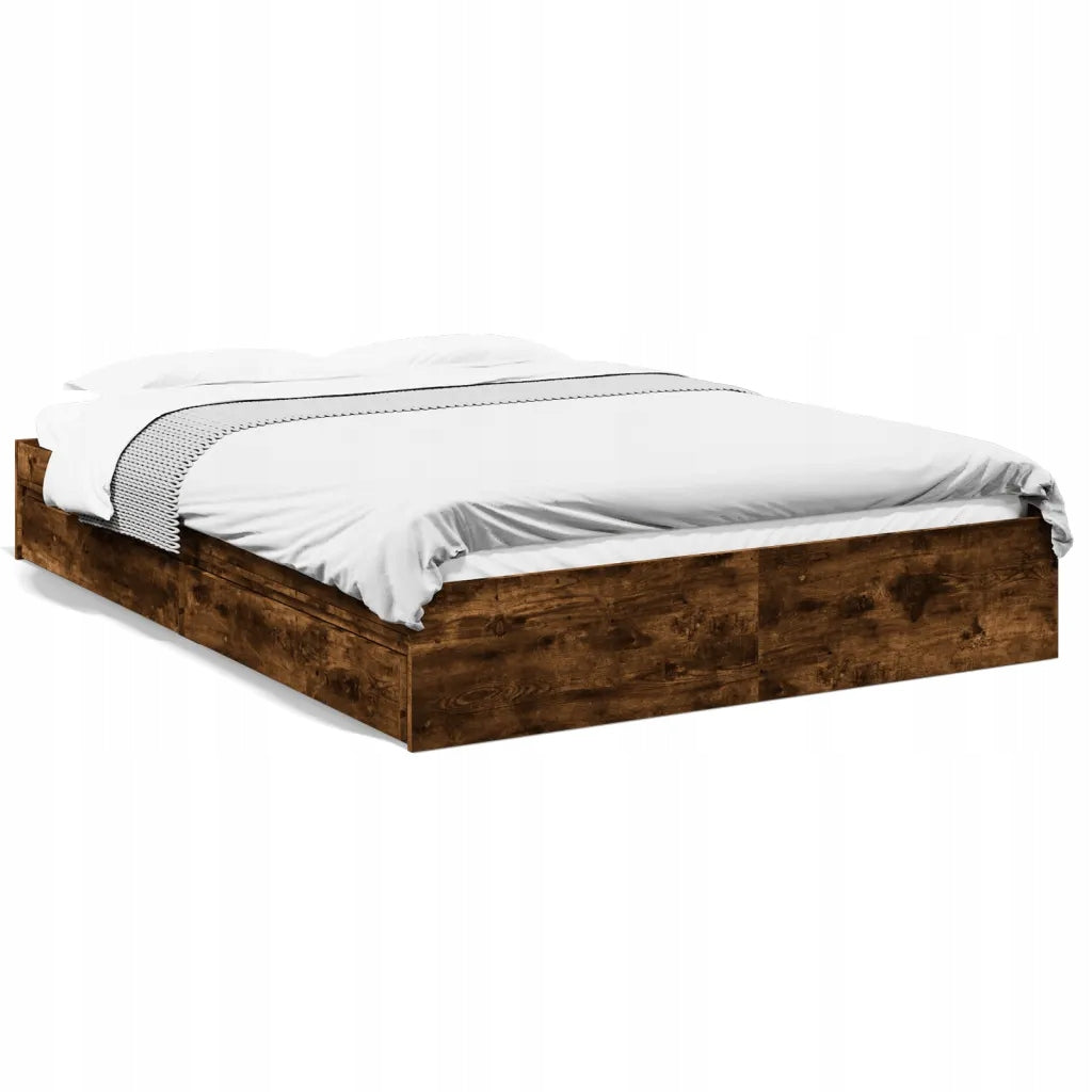 vidaXL Bed frame with drawers, smoky oak, 160x200 cm Brand VidaXL