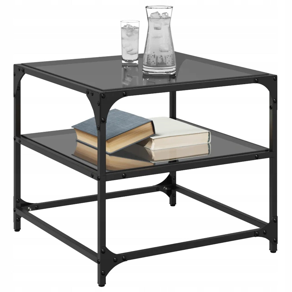 vidaXL Coffee tables with black glass top, 2 pcs, 50x50x45 cm Product weight with unit packaging 19.39 kg