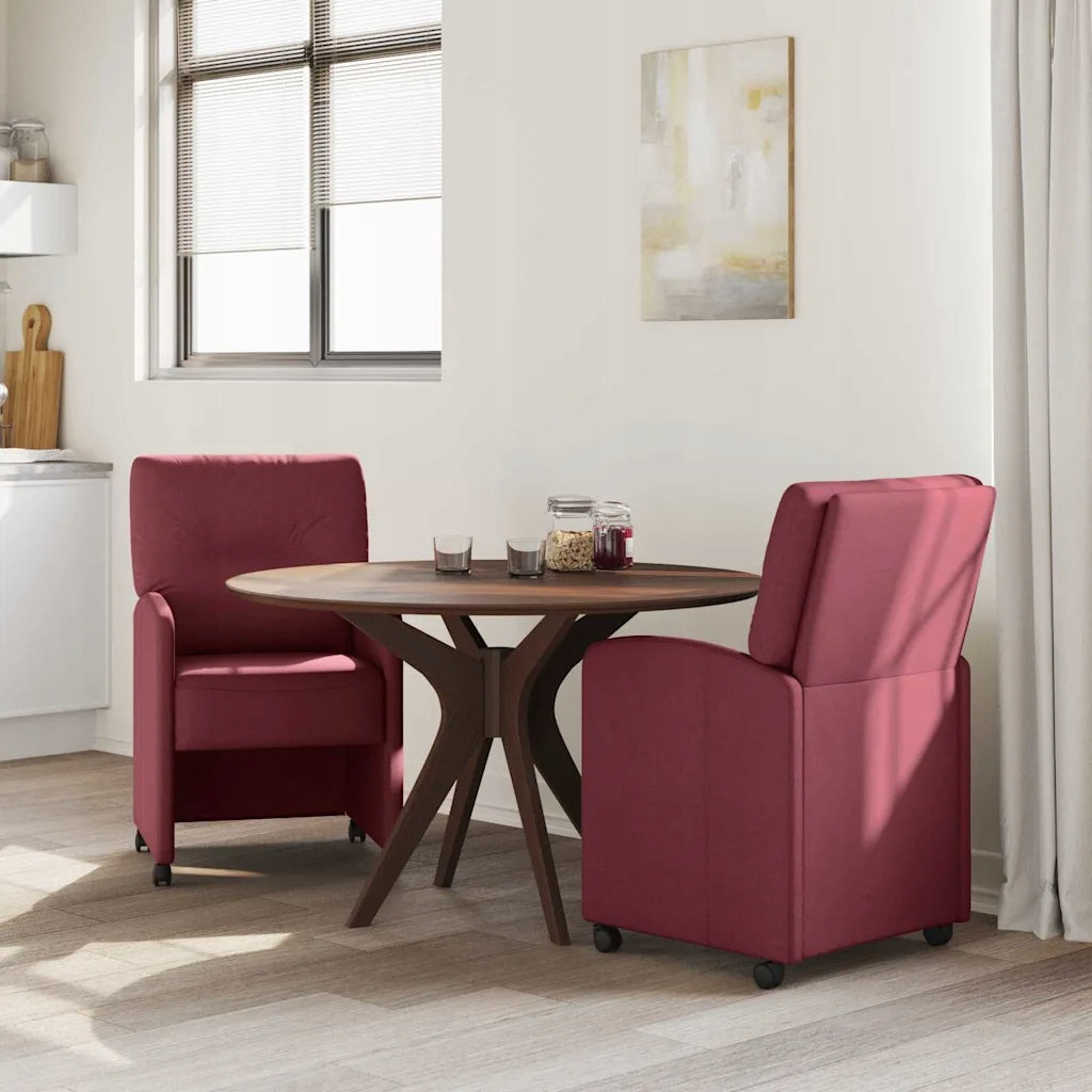 vidaXL Dining chairs on wheels 2 pcs red wine fabric Color red