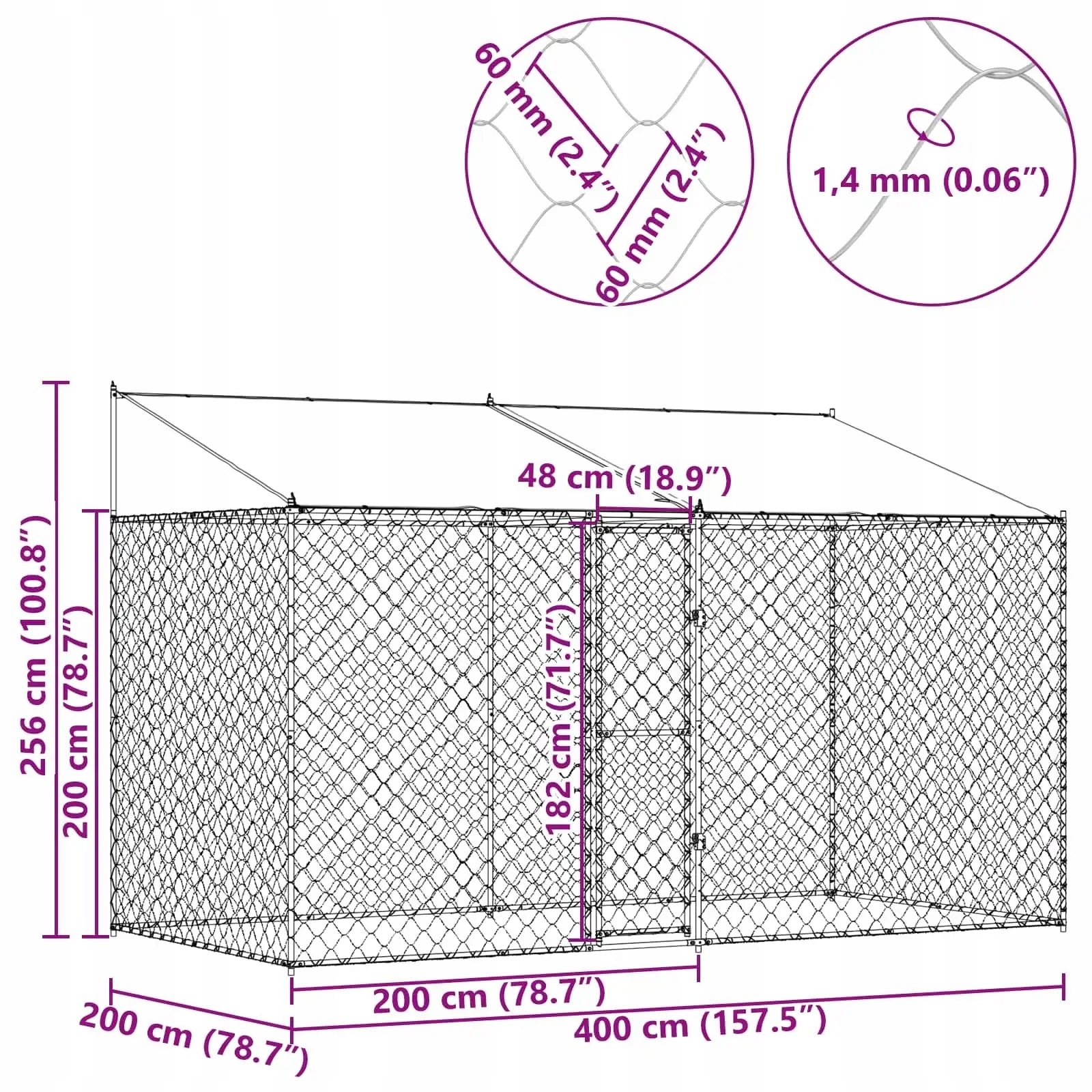 vidaXL Dog Cage with Roof Silver 400 x 200 x 256 cm Steel and PE Kind cage