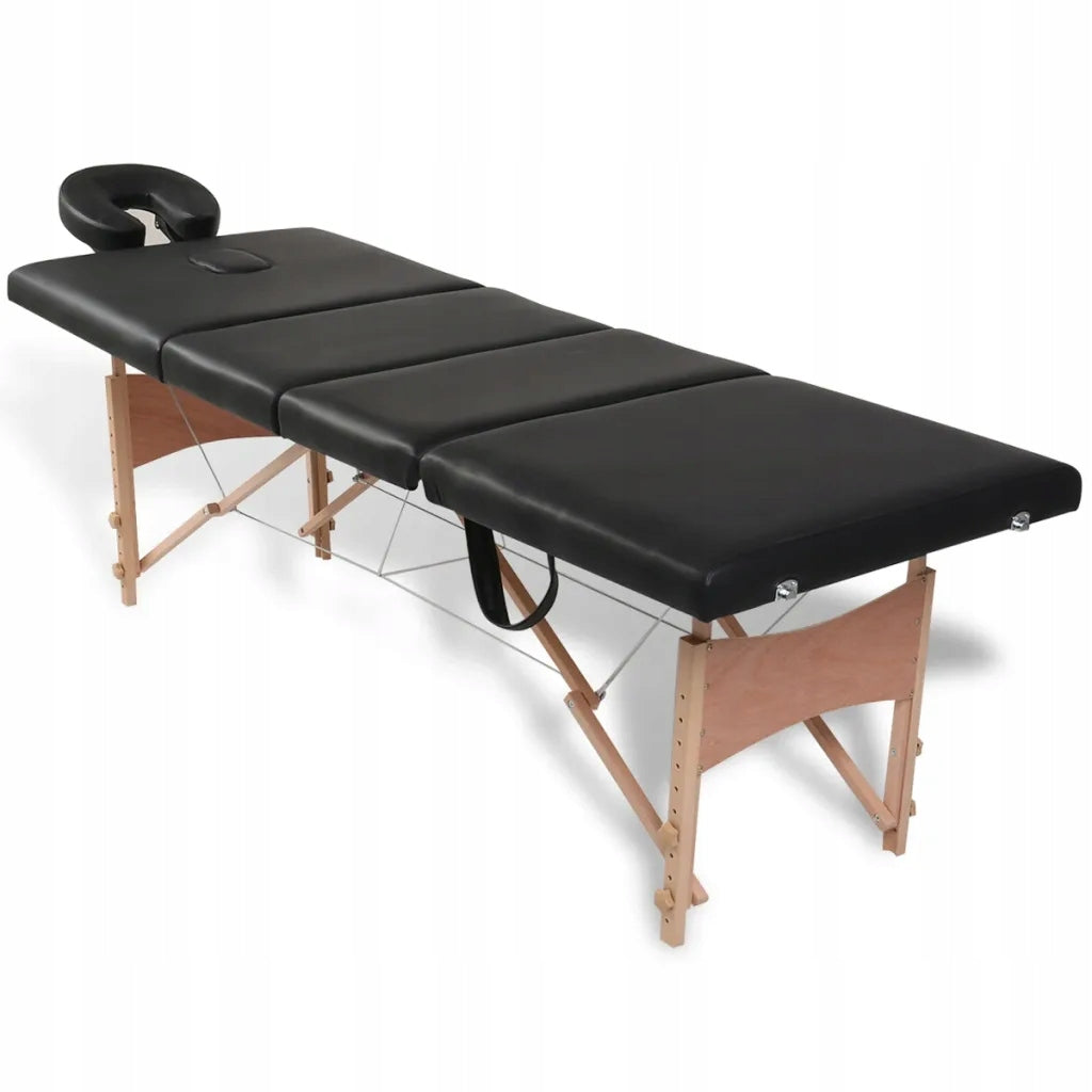 vidaXL Folding Massage Table with Wooden Frame, 4 Zones, Black Color black
