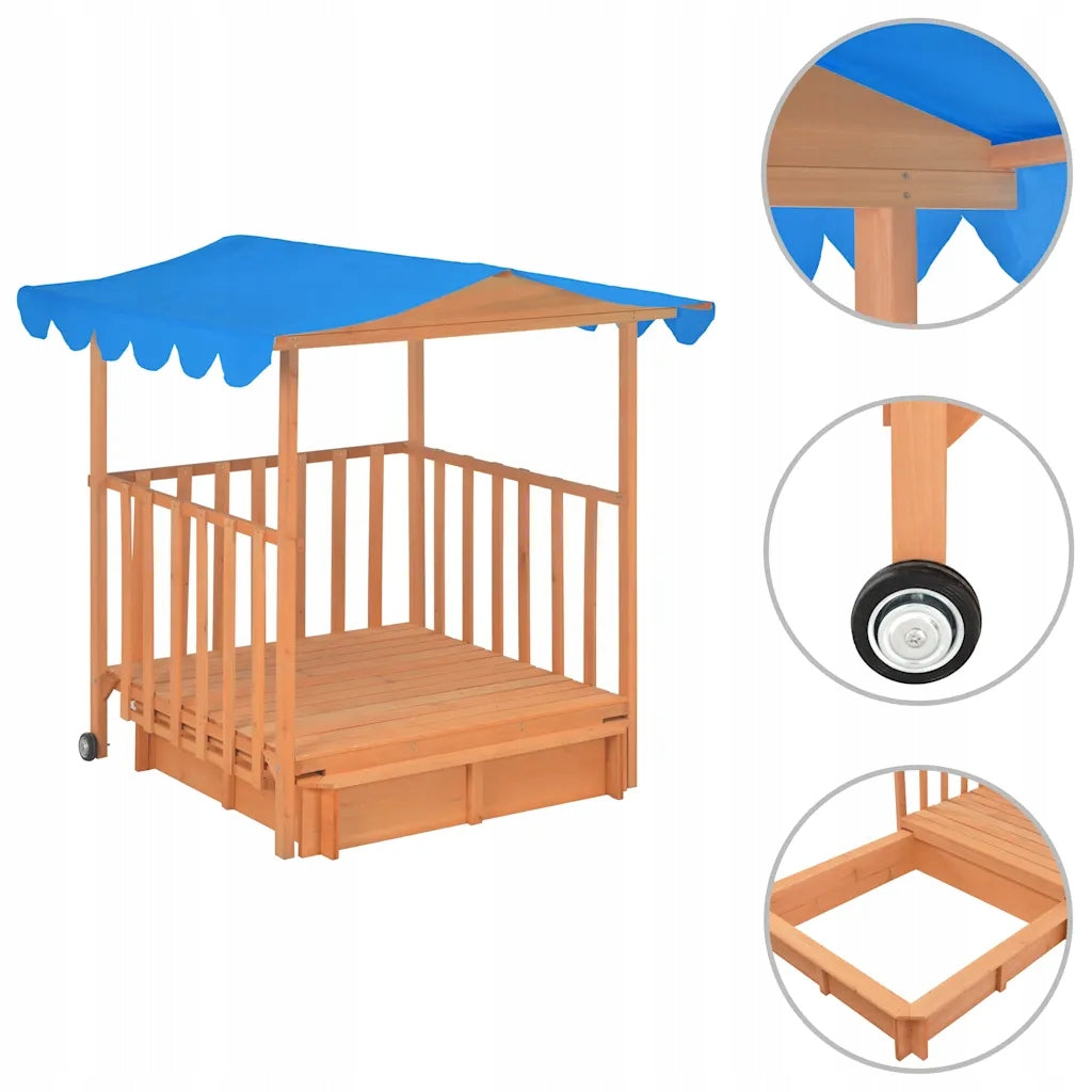 vidaXL House with sandbox, fir wood, blue, UV50 Brand VidaXL