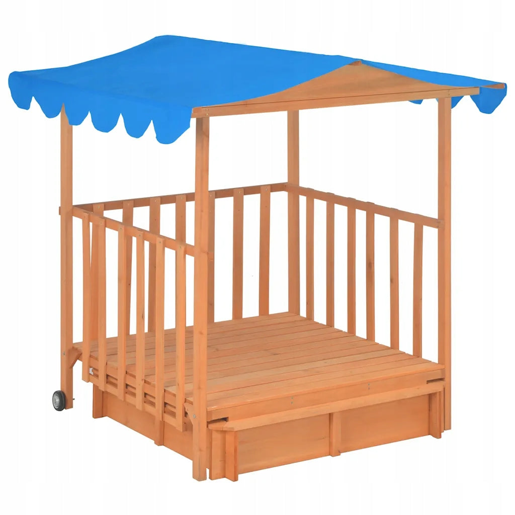 vidaXL House with sandbox, fir wood, blue, UV50 Length 130 cm