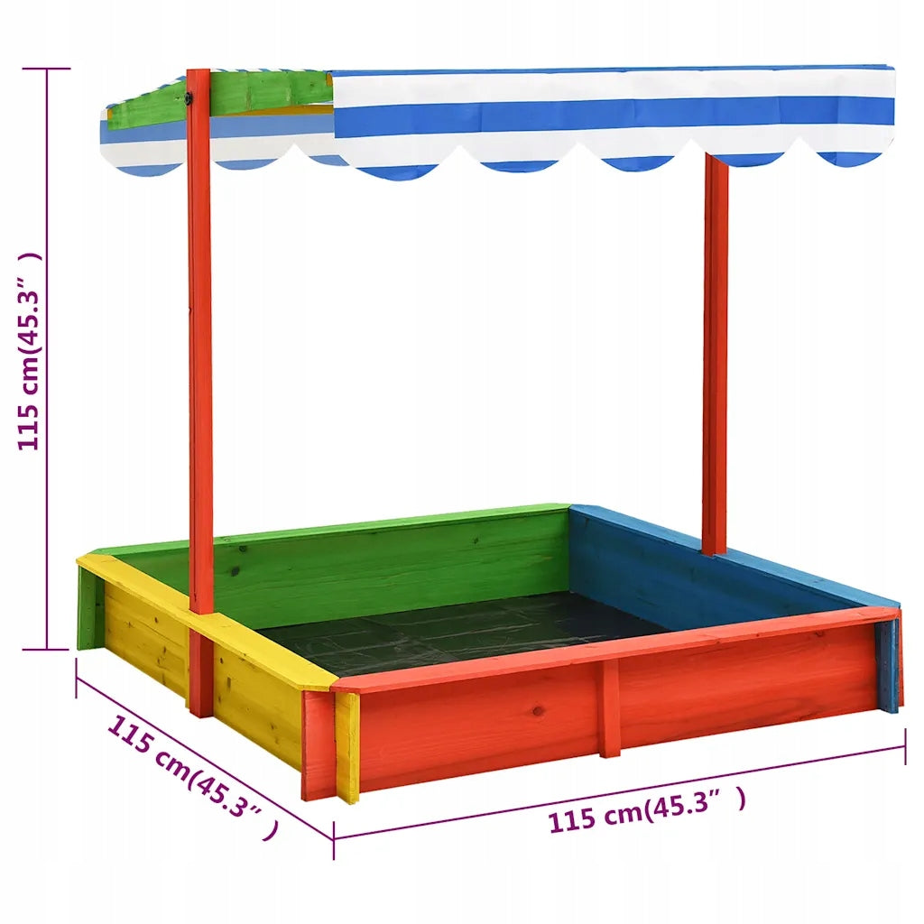 vidaXL Sandbox with adjustable visor, fir, coloured, UV50 Capacity 12 kg