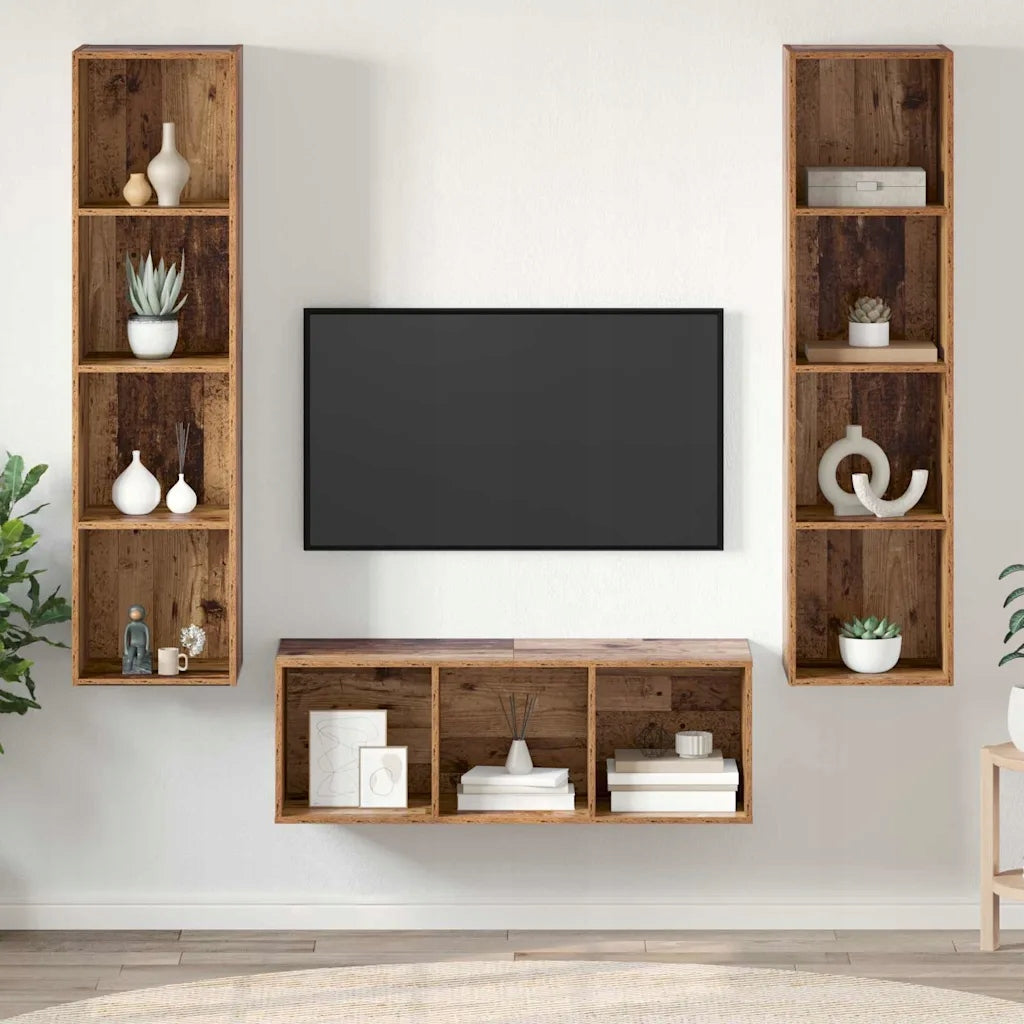 vidaXL TV Cabinet Set 3 pcs Old Wood Material
