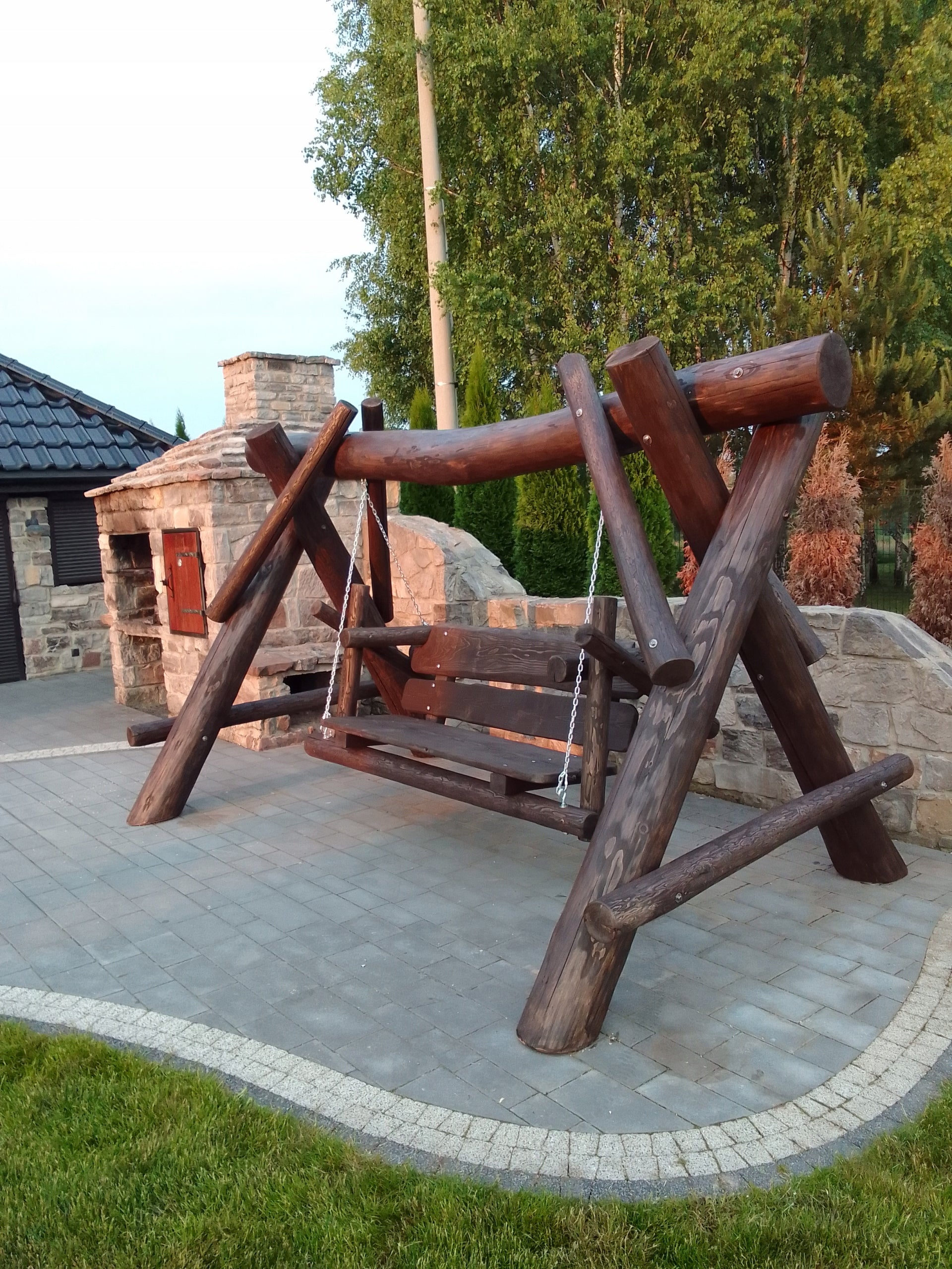 wooden garden swing with logs playground Seat length 167 cm