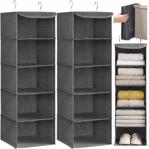 x2 CLOTHES HANGING ORGANIZER UNDERWEAR FOLDING BOOKCASE FOR WARDROBE GREY LARGE