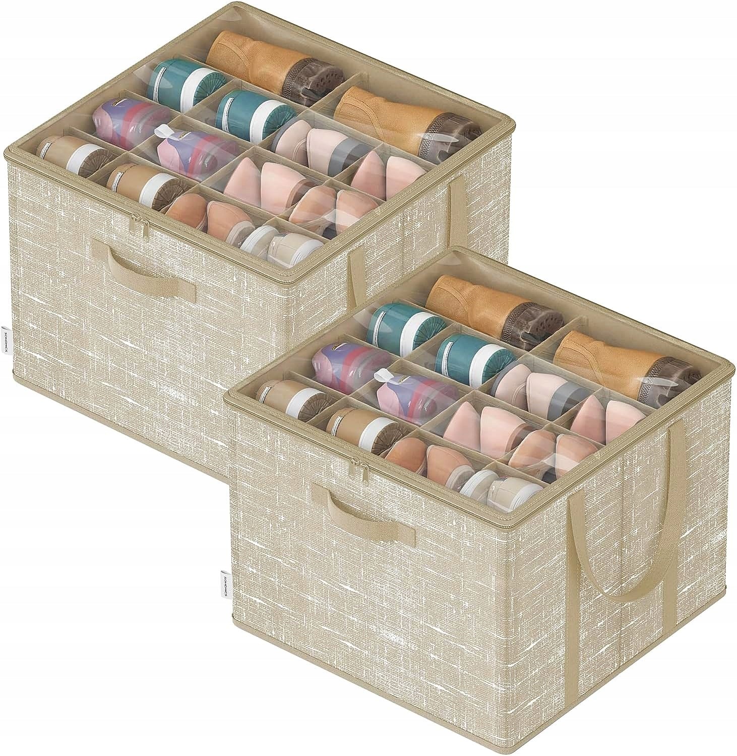 x2 Shoe Organizer Shoes Folding Box with Handles Lockable 16 Pairs