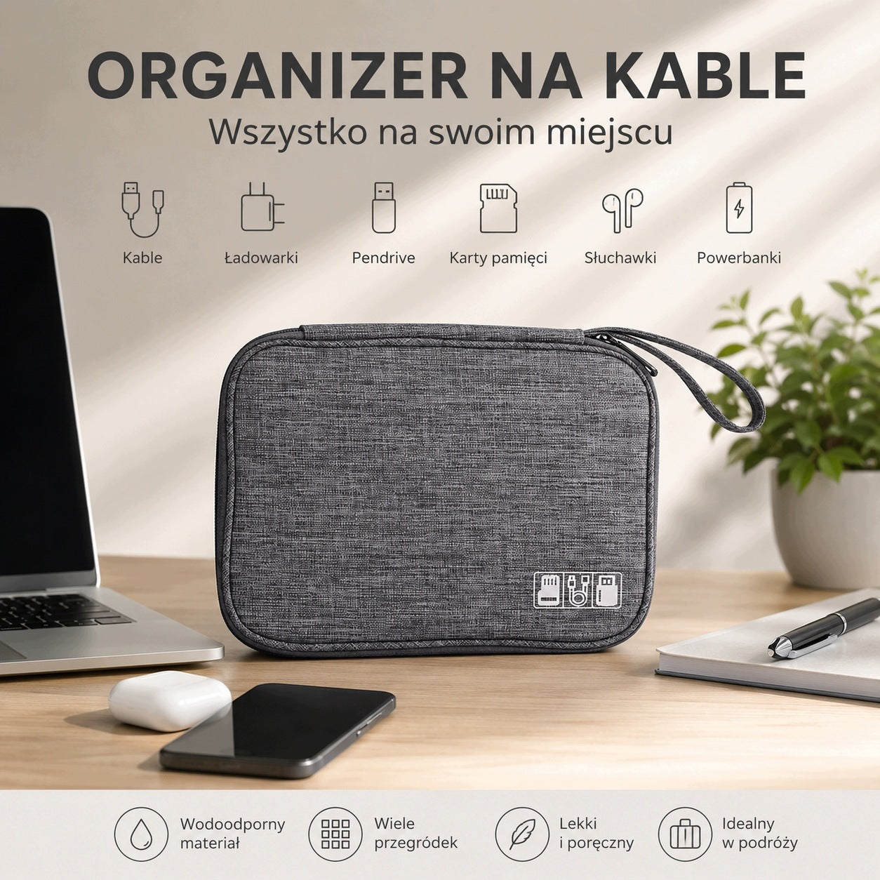 0007 Cable Organizer USB Charger Case Travel Accessories - Grey Brand no brand