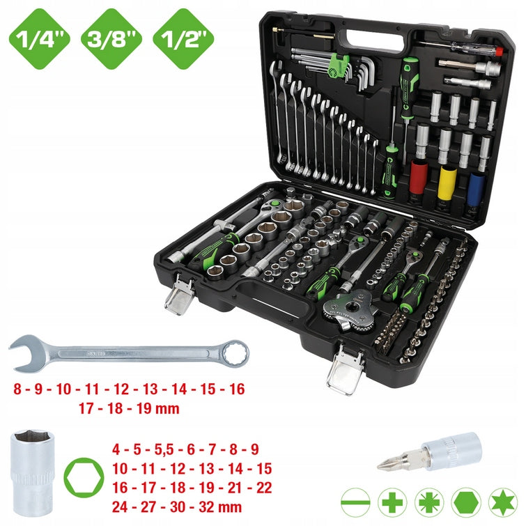 Raktų ir galvučių rinkinys KS Tools Competition, 1/4", 3/8", 1/2", 132 vnt.