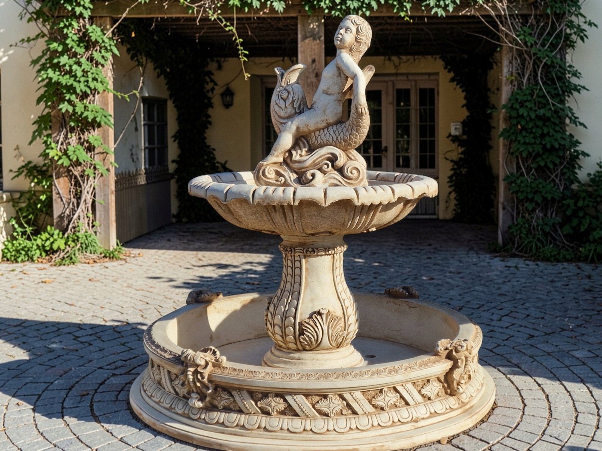 Alaska Fountain with Cupid Pool with BOTTOM 161cm, white cement figure Ag-Bet