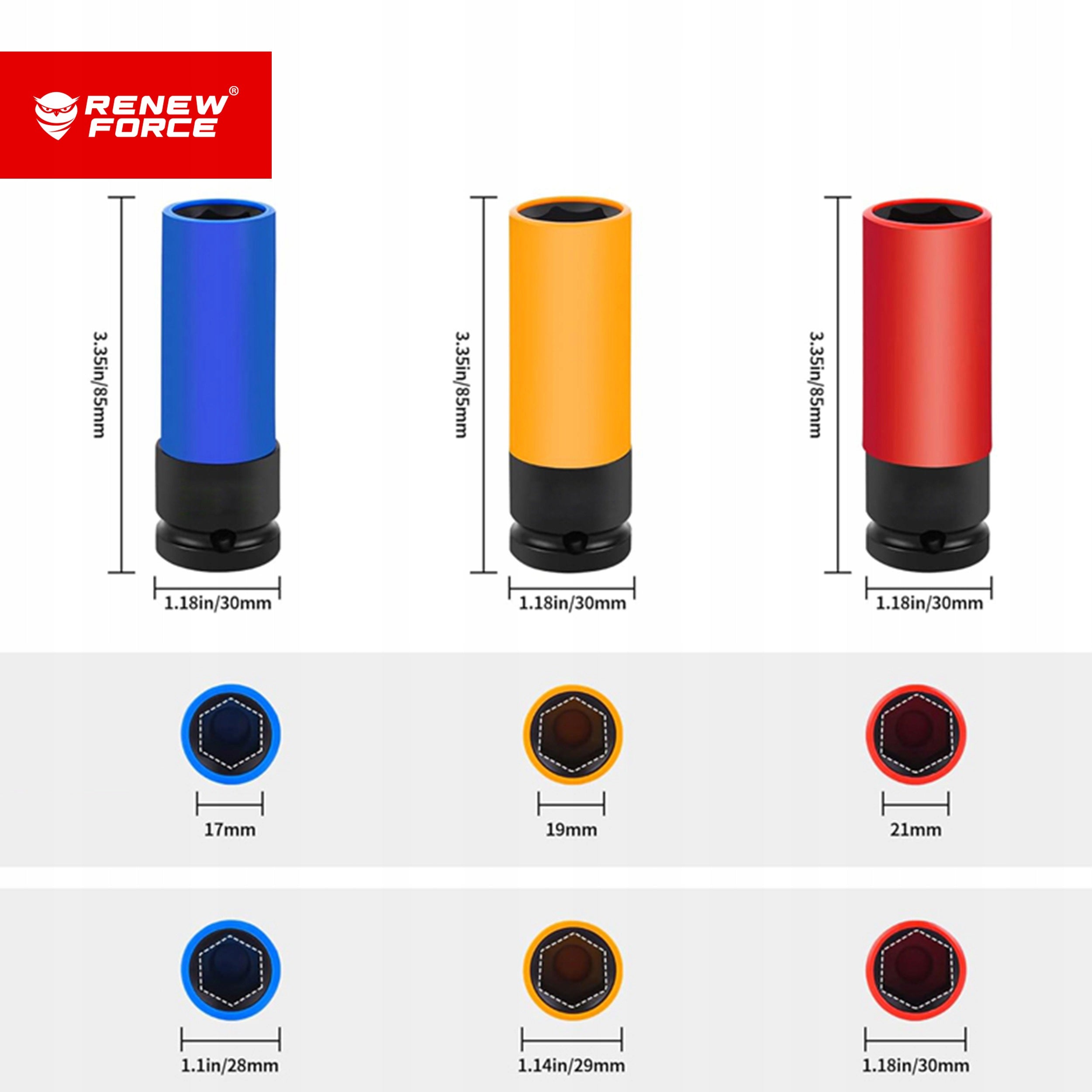 1/2" IMPACT SOCKET SET FOR ALLOY WHEELS 17/19/21 MM COLORFUL 3 Manufacturer code BEZPIECZEŃSTWO MOCNE chromowo-molibdenowa 17