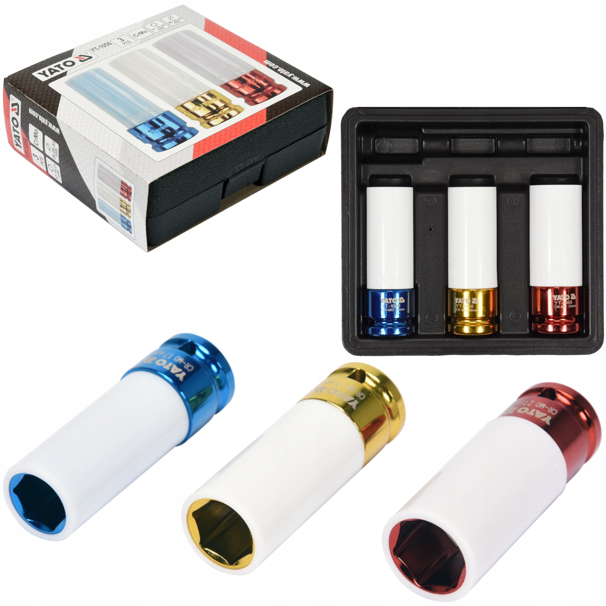 1/2'' IMPACT SOCKETS FOR ALLOY WHEELS ALUFELG SET 17, 19, 21mm YATO
