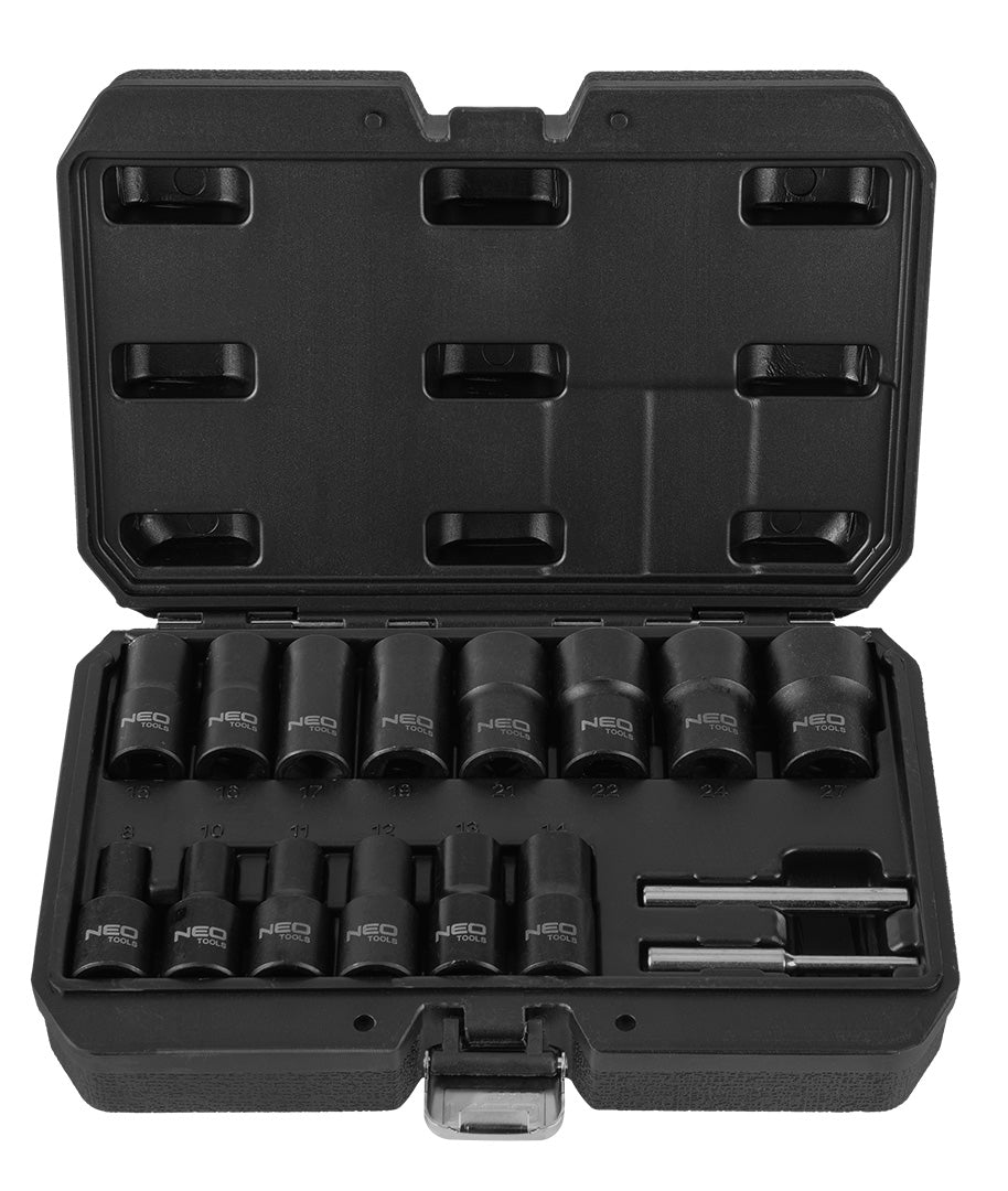 1/2" sockets, for damaged nuts - set of 16 pcs. Customs tariff code 82041200