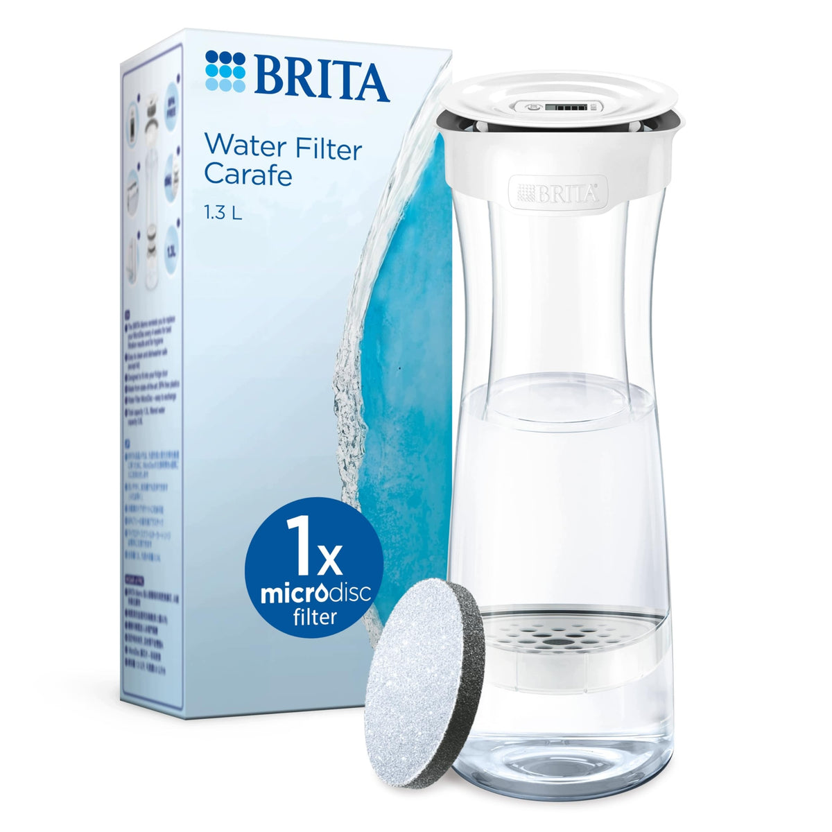 1 3 L WHITE FILTER CARAFE WITH 1 MICRODISC FILTER REDUCES PFAS