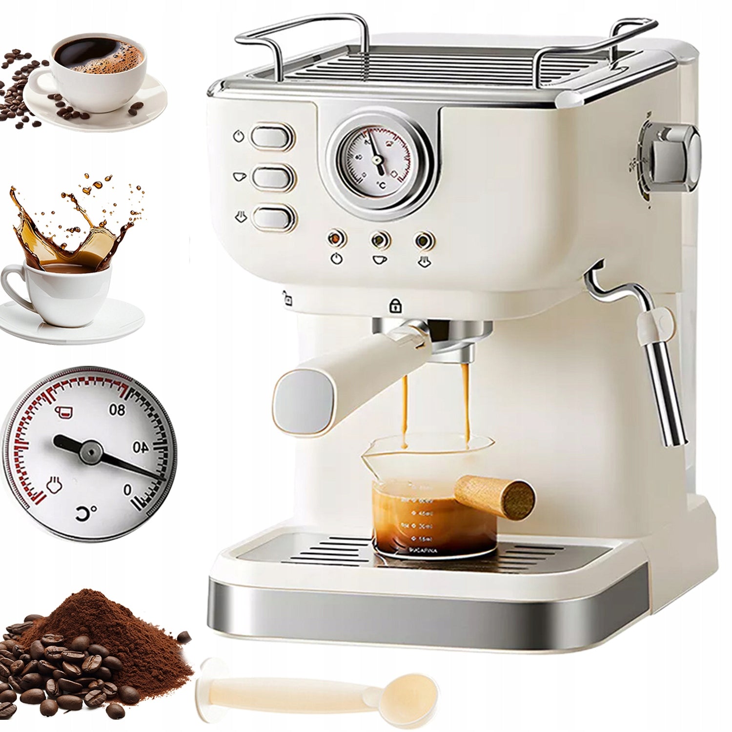 1,5 L ITALIAN SEMI-AUTOMATIC COFFEE MAKER 850W FOR CAPPUCCINO, LATTE