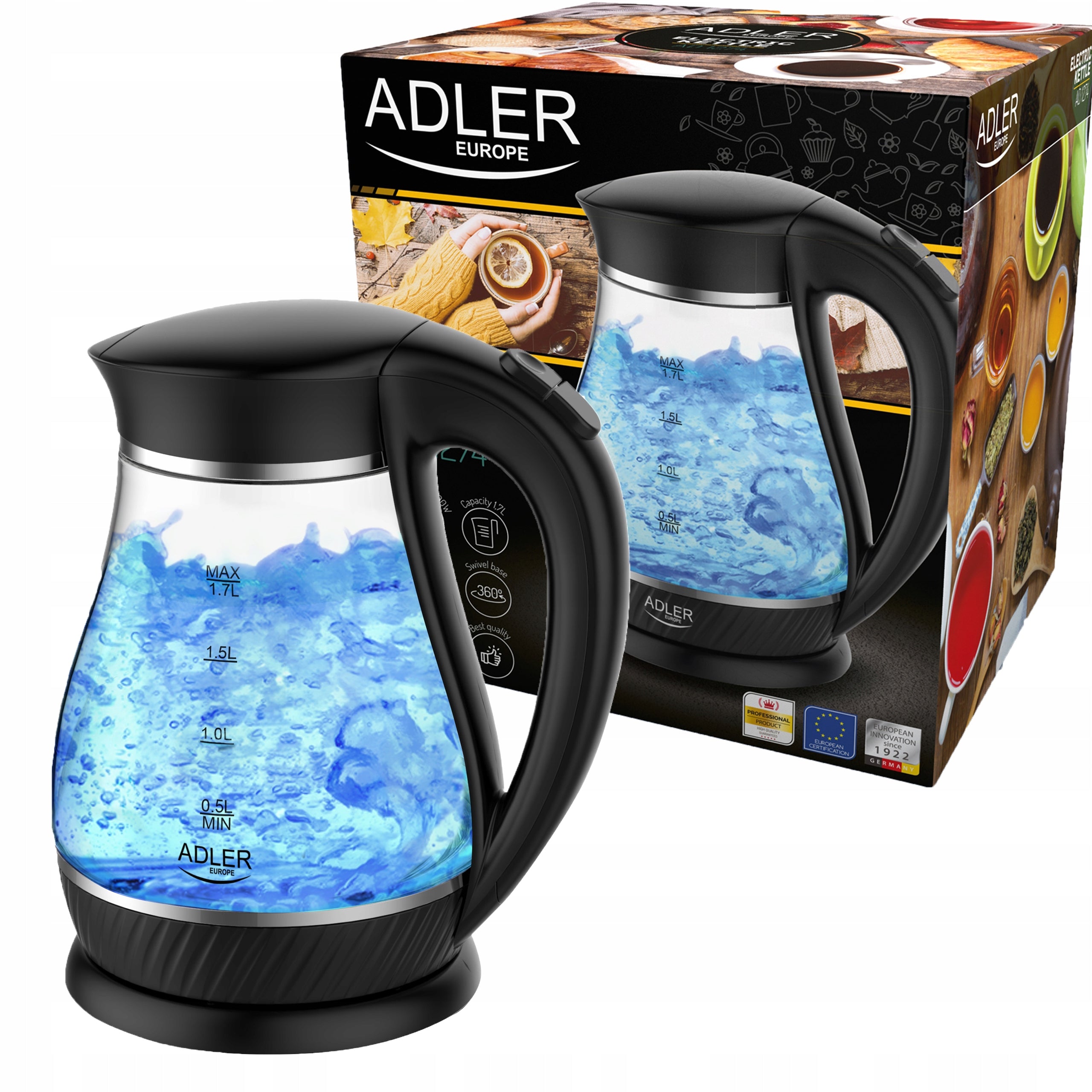 1,7W 2200W LED CORDLESS GLASS KETTLE