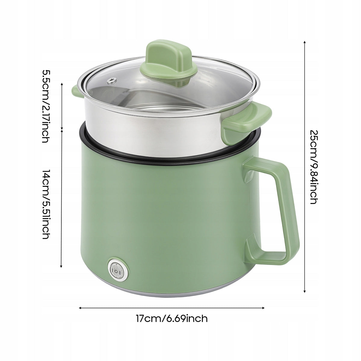 1.7l Portable Nonstick Pot with Dual Power Settings+steamer Green 800w Manufacturer code fdhfchf