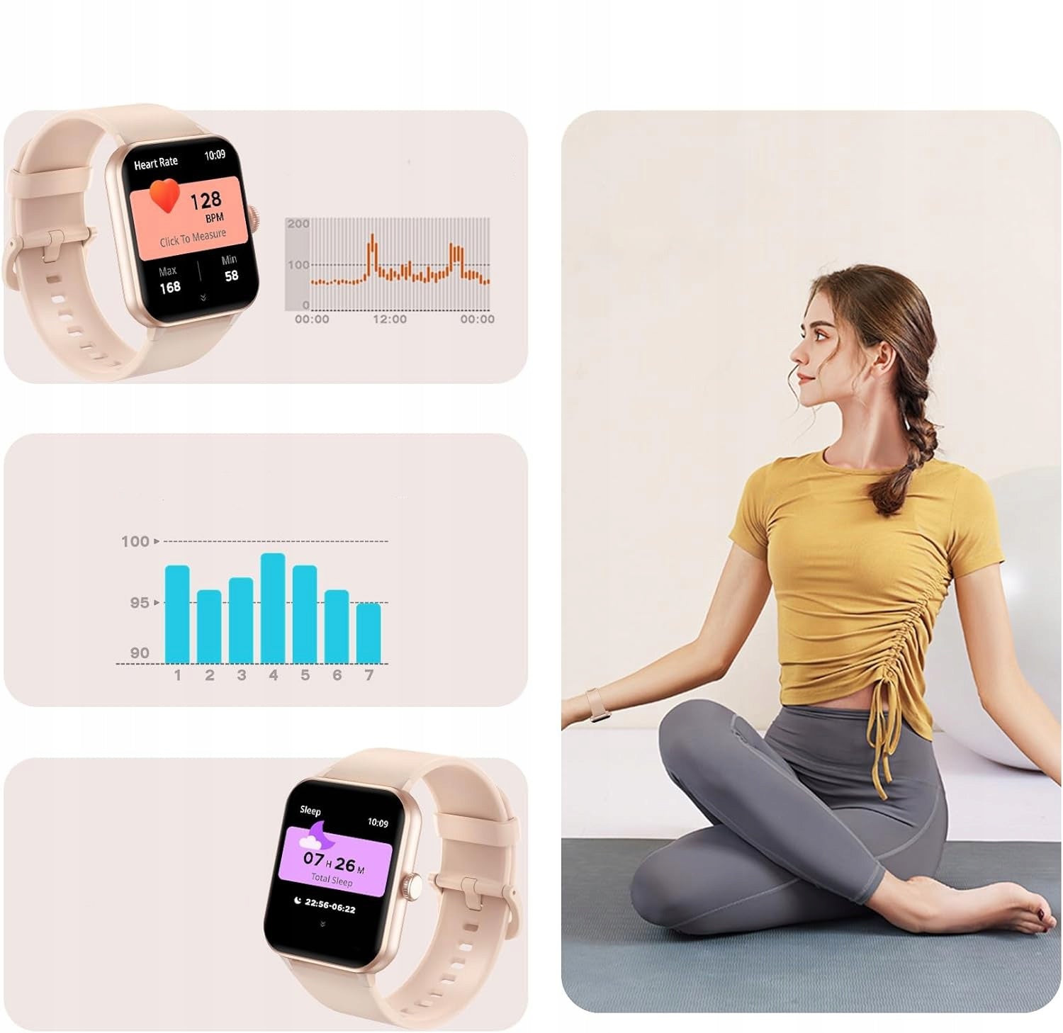 1.85" Women's SmartWatch Waterproof Calling SMS Period Alert Blood Pressure Brand Blackview