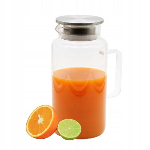 1,8L GLASS JUG WITH LID WATER JUICE STRAINER LEMONADE COFFEE TEA Packaging status original