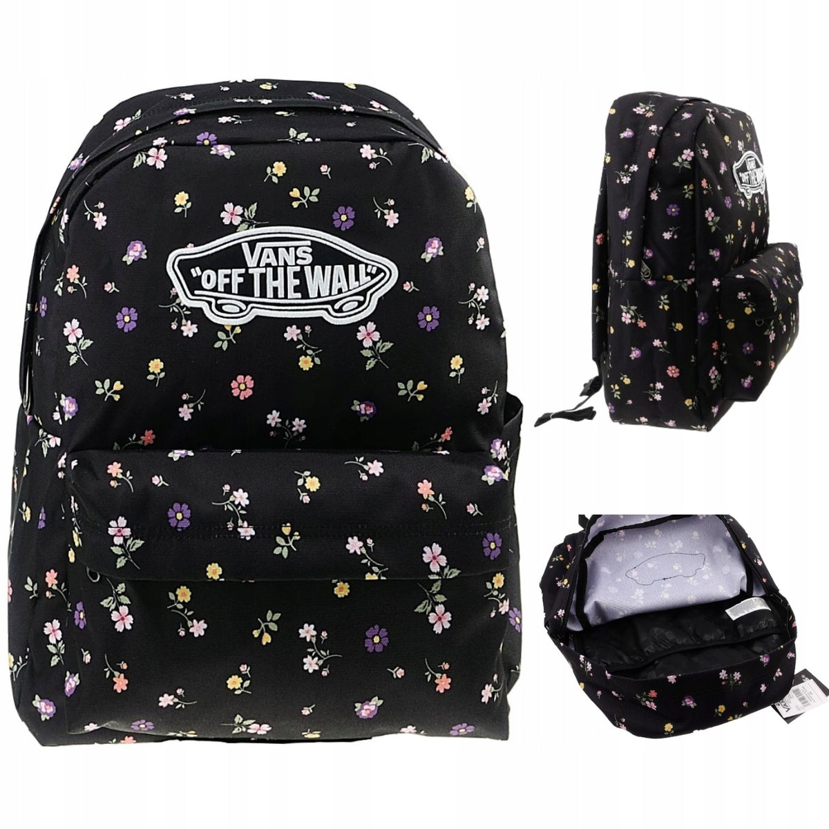 1-CHAMBER SCHOOL BACKPACK BLACK GIRLS WITH FLOWERS LARGE 22L