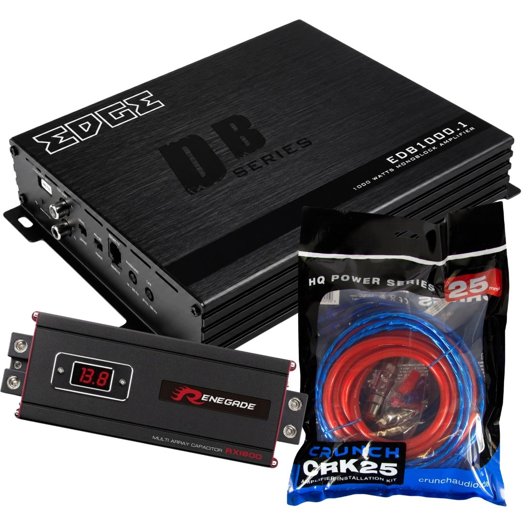1-CHANNEL AMPLIFIER 1000W EDB1000.1 + CABLES 25mm2 + CAPACITOR RX1800