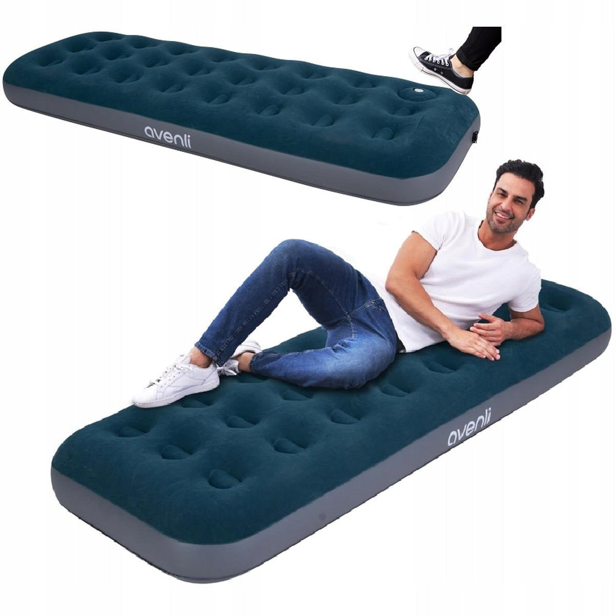 1-Person Mattress Flocked Sleeping Inflatable Bed 191x73x22cm with Pump