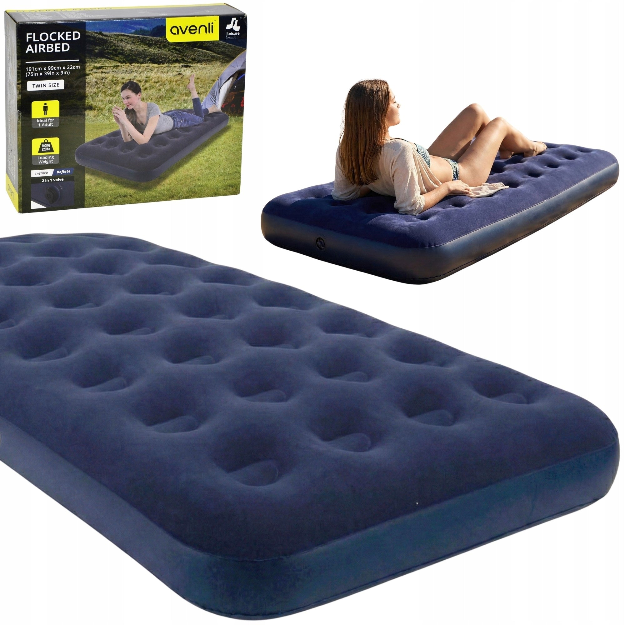 1-Person Mattress Flocked for Sleeping Inflatable Bed 191x99x22cm AVENLI