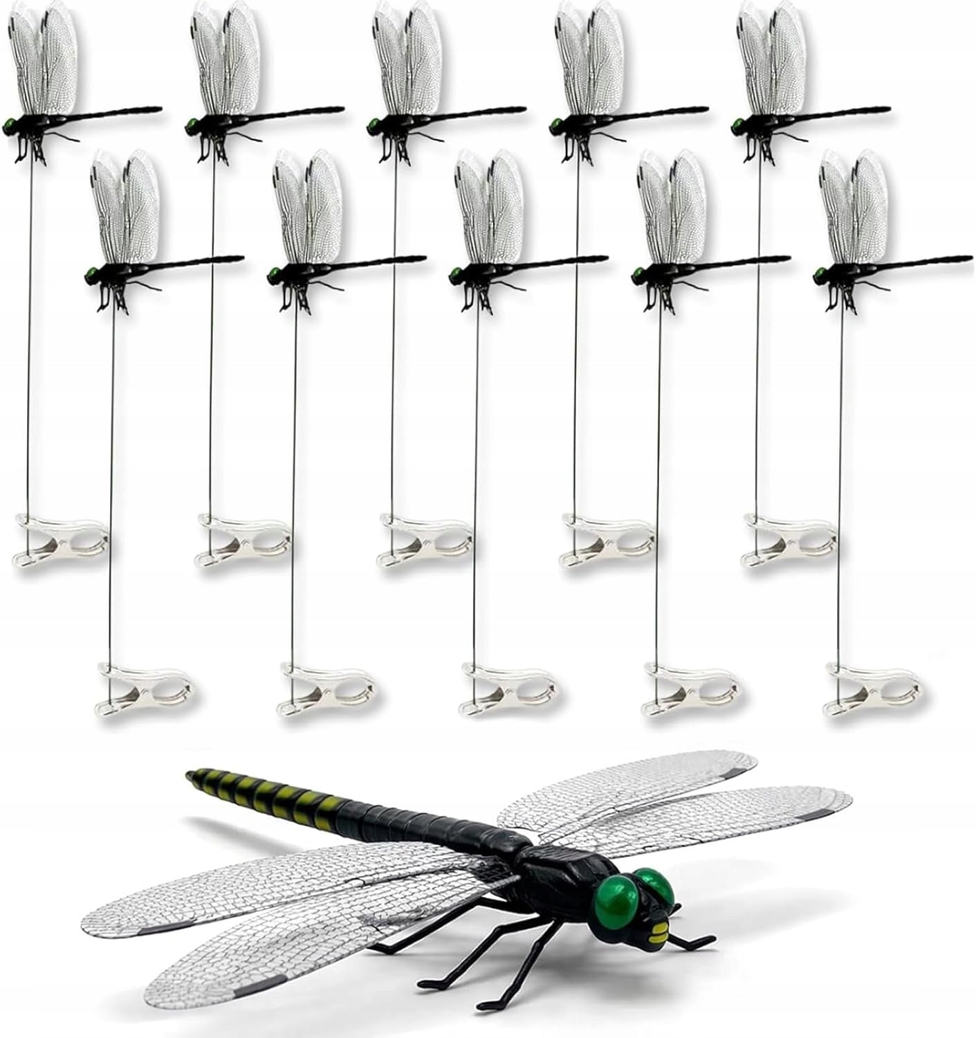 10 PCS DRAGONFLY DECORATION CLIP FOR FLY REPELLENT AND GARDEN DECORATIONS-BLACK