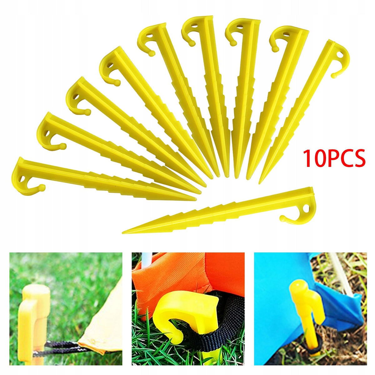 10 Pieces Ultralight Tent Stakes Pegs Ground Nails Screw Shape Yellow